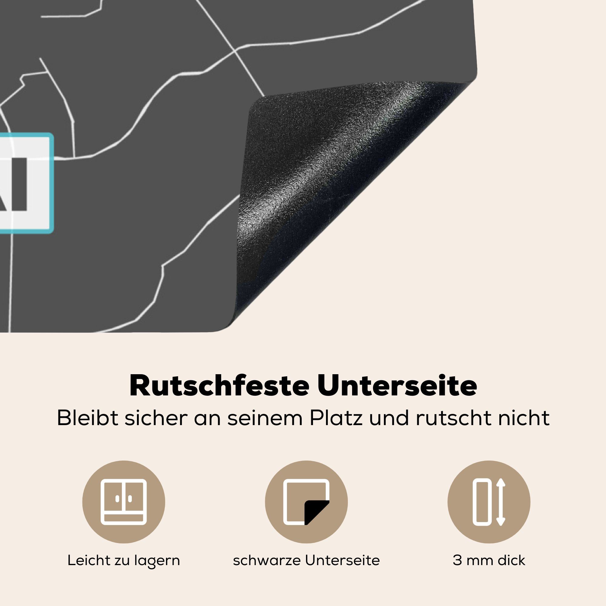 Ceranfeldabdeckung, - Herdblende-/Abdeckplatte - 78x78 cm, Dubai (1 Arbeitsplatte MuchoWow für Stadtplan Blau küche - Vinyl, tlg), Karte,