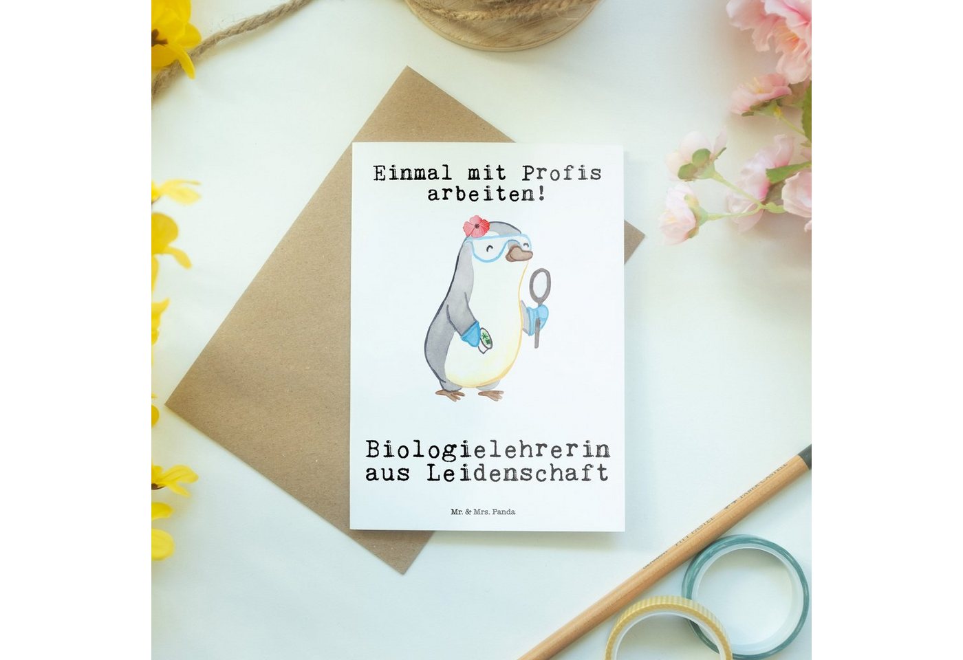 Thumbnail - Mr. & Mrs. Panda Grußkarte Biologielehrerin Leidenschaft - Weiß - Geschenk, Kollege, Hochzeitska, Einzigartiges Design