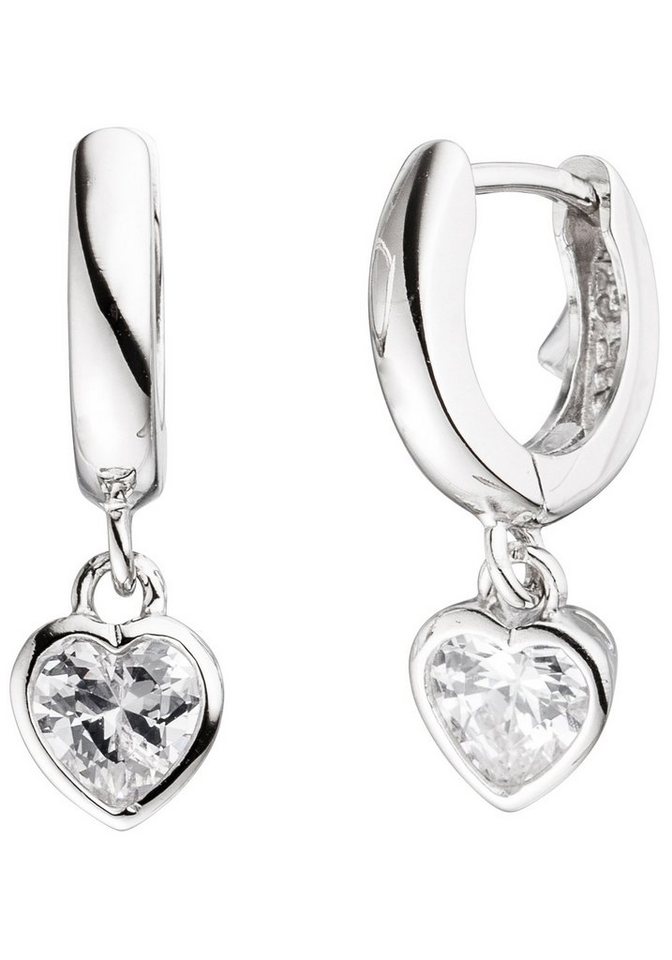 JOBO Paar Creolen, Herz 925 Silber mit Z... JOBO Paar Creolen, Herz 925 Silber mit Z...