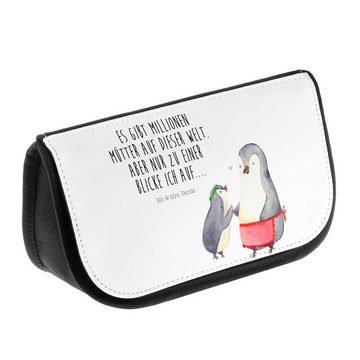 Mr. & Mrs. Panda Kosmetiktasche Pinguin mit Kind - Weiß - Geschenk, Schwester, Geburststag, Mutter, S (1-tlg), Einzigartiges Design