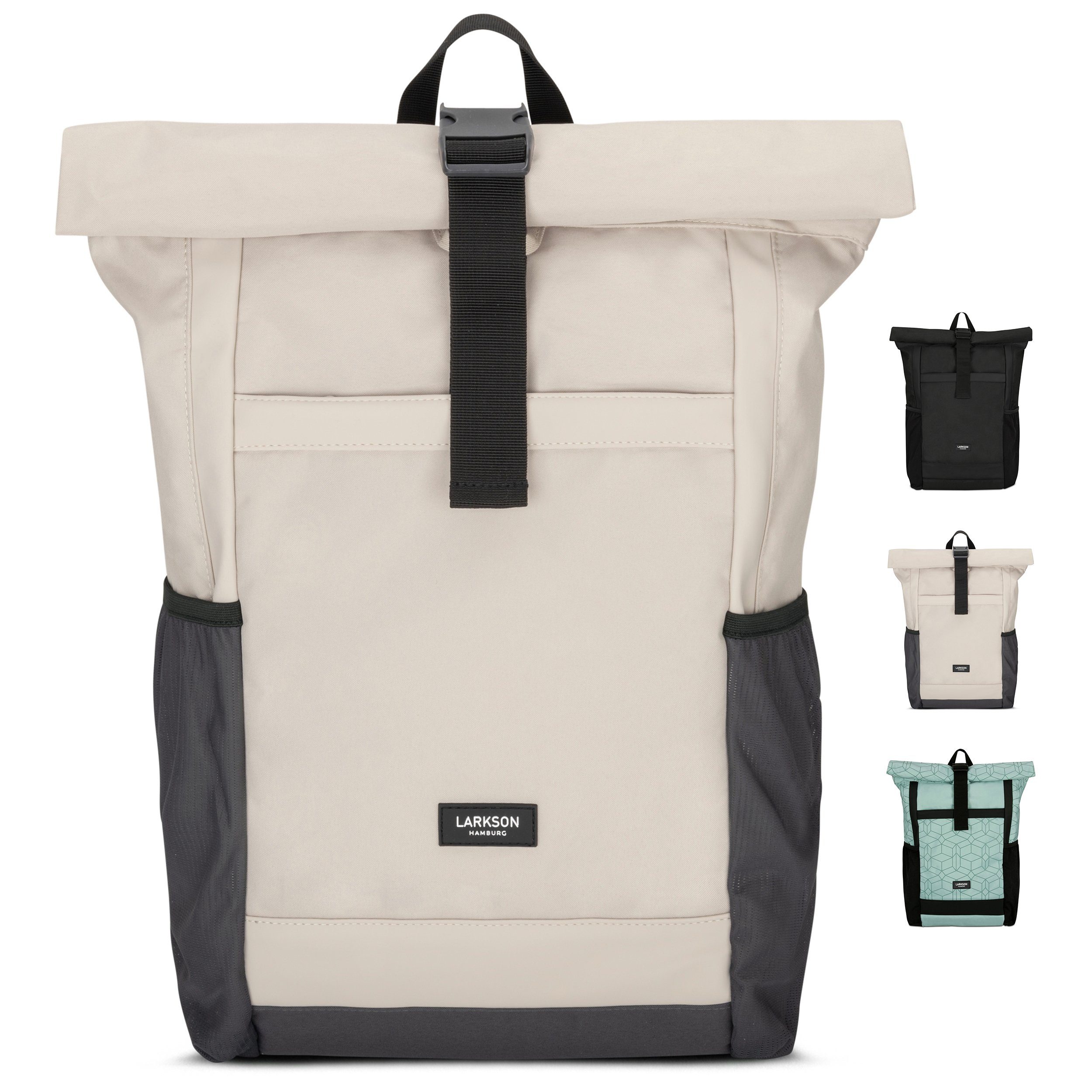 LARKSON Cityrucksack No 2, Rolltop Damen Herren, Laptop Fach, Wasserabweisend