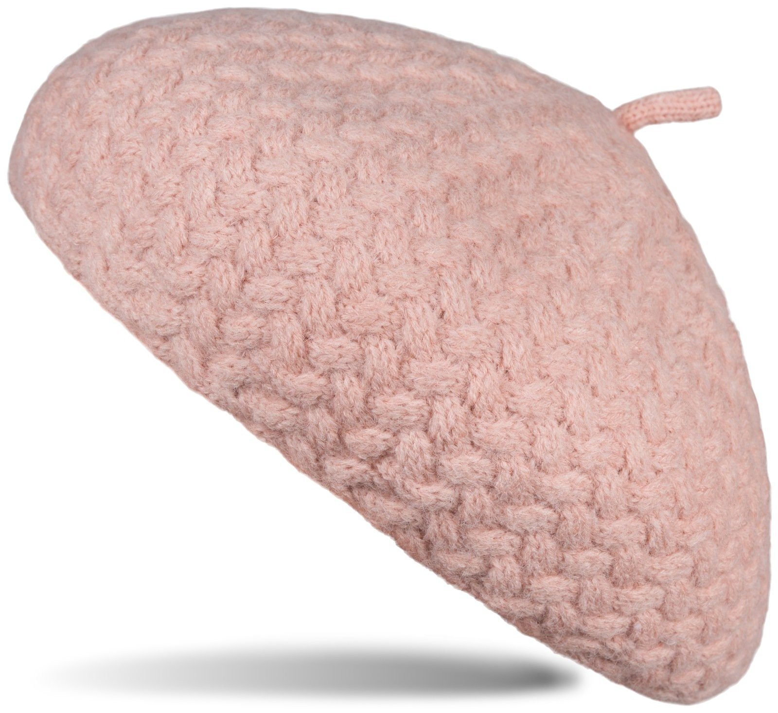 styleBREAKER Baskenmütze Feinstrick Baskenmütze mit Flechtmuster (1-St)