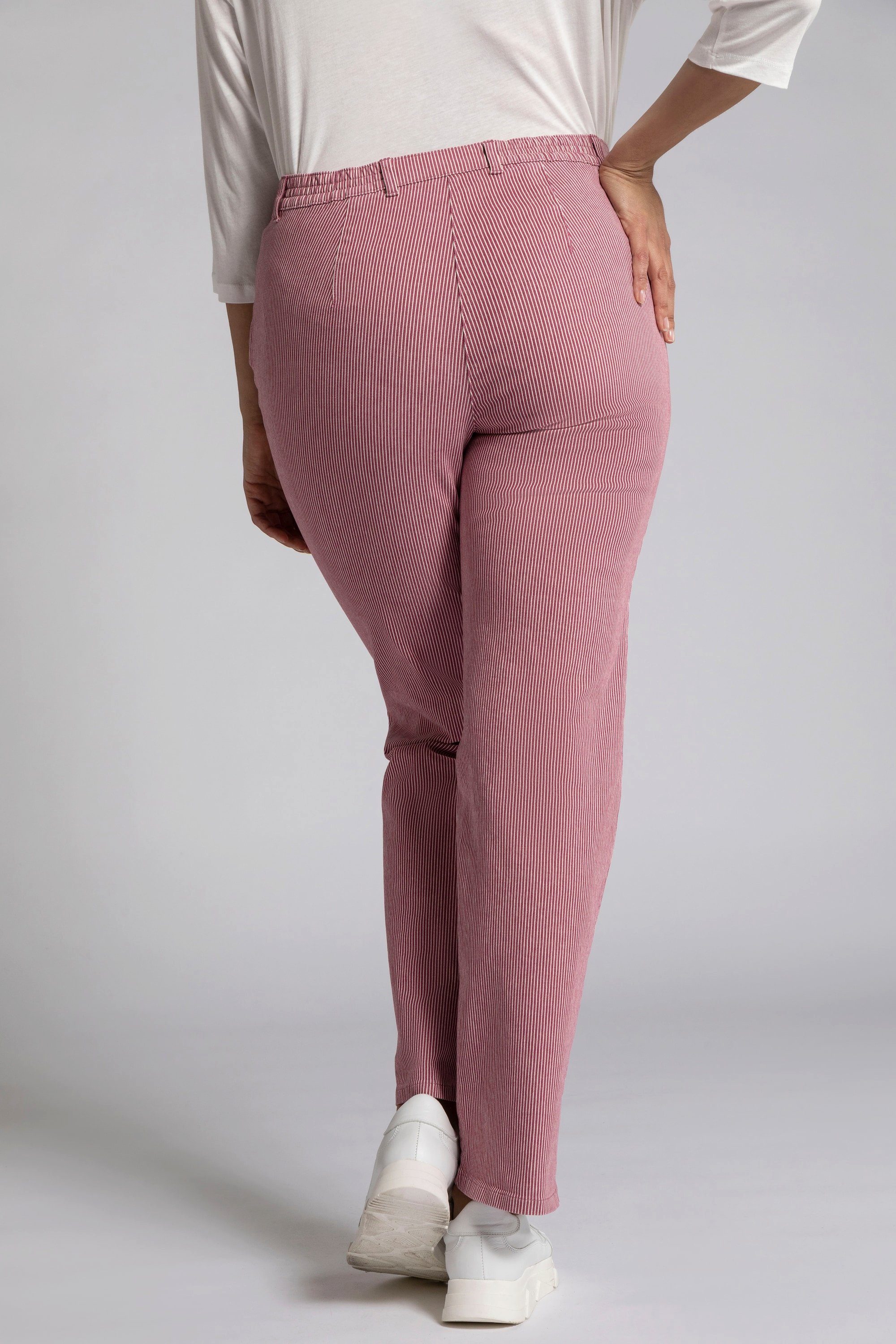 Popken Stretch Bein gestreift Hose Ulla Mony konisches magnolienrot leicht Funktionshose