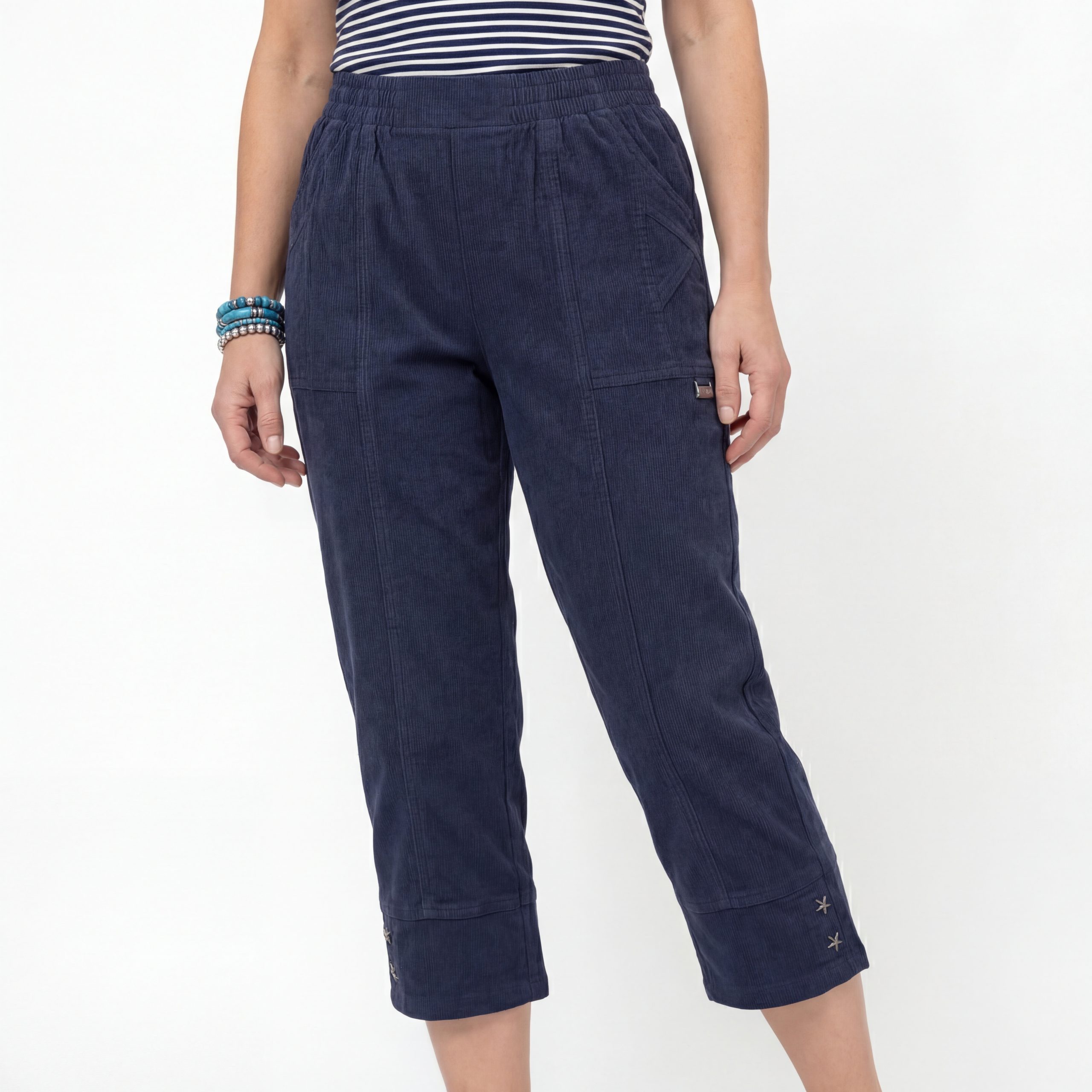 OriginalYou Caprihose Damen Stretch Hose Kurze Sommerhose mit Nadelstreifen mit elastischem Bund, auch in großen Größen erhältlich 36-50