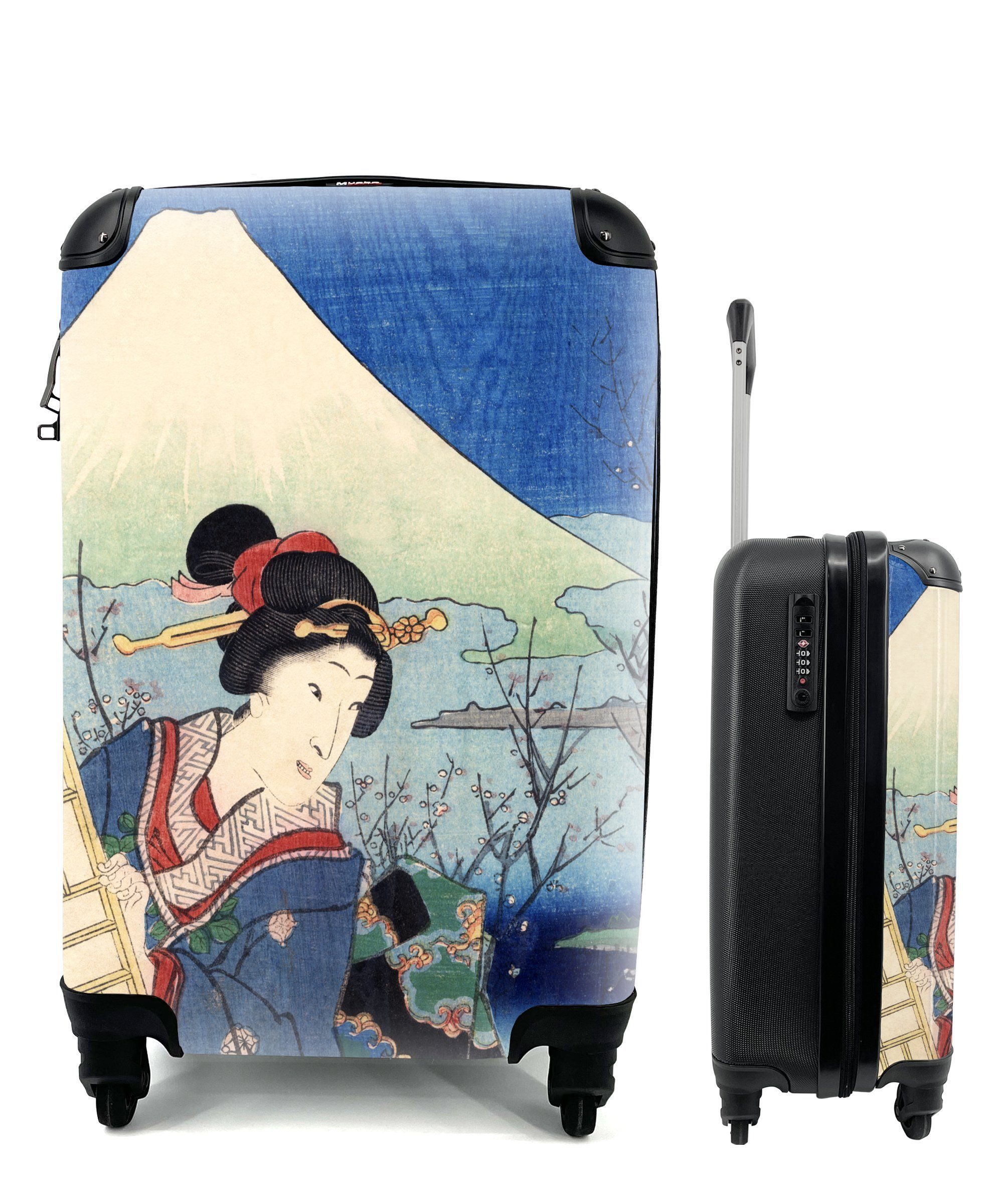 MuchoWow Handgepäckkoffer Fuji, und einer Trolley, Holzschnitt Frau Japanischer Reisetasche Berges für Ferien, des Rollen, 4 rollen, mit Reisekoffer Handgepäck