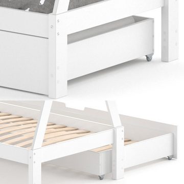 VitaliSpa® Kinderbett Kinderhausbett Umbau 90x200cm TIPI Weiß Bettschublade