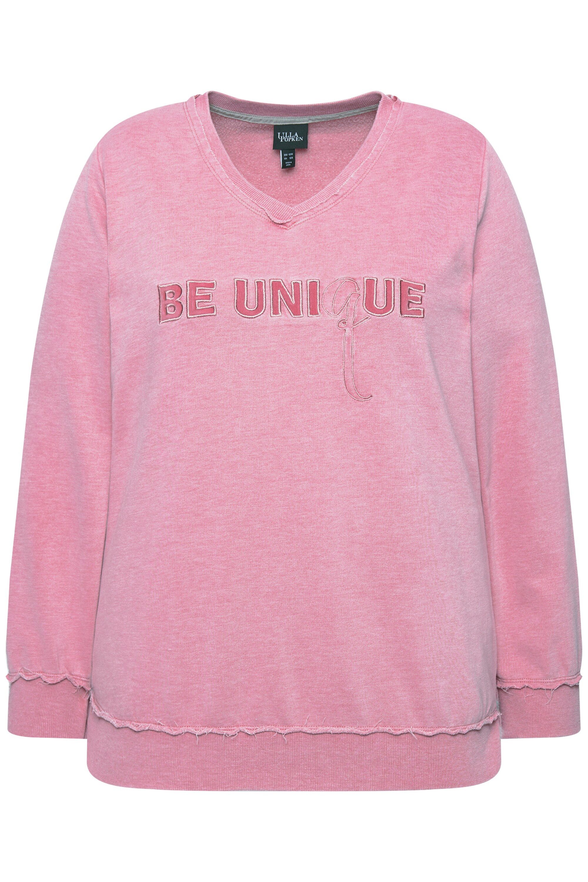Ulla Popken Sweatshirt Sweat-Pullover Schriftzug V-Ausschnitt günstig online kaufen