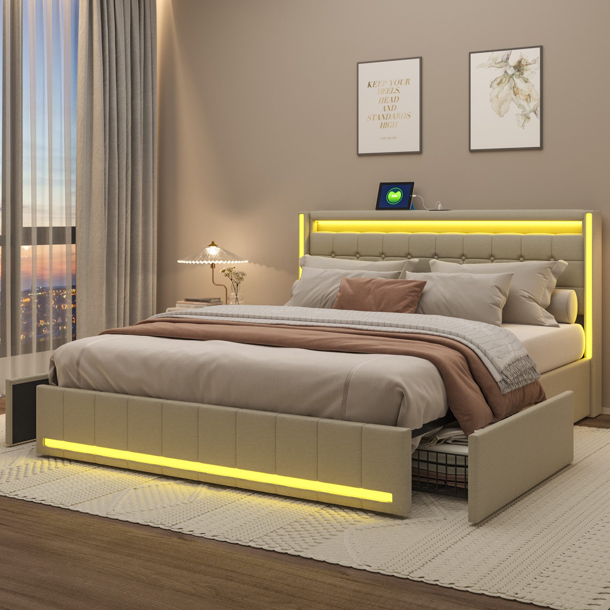 PXloue Polsterbett LED-Bett mit Stauraum und günstig online kaufen