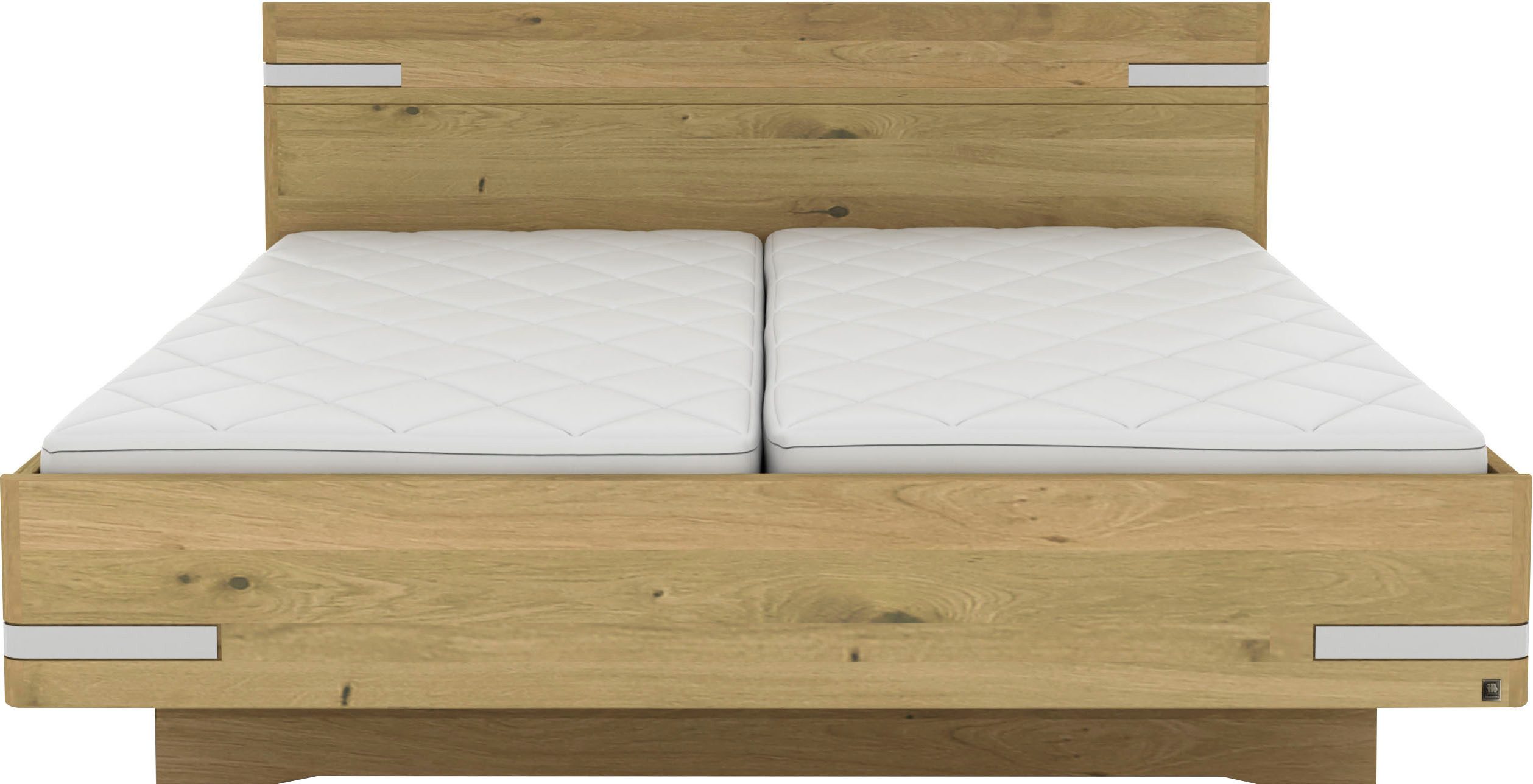 Musterring Holzbett Savona, Bettgestell, Bettrahmen, teilmassiv Bianco-Eiche (Belastbarkeit 220 Kg, 4-fache Liegehöhenverstellung, MADE IN GERMANY), Kopfteil in Bianco-Eiche massiv, Details in Chrom, verschiedene Größen