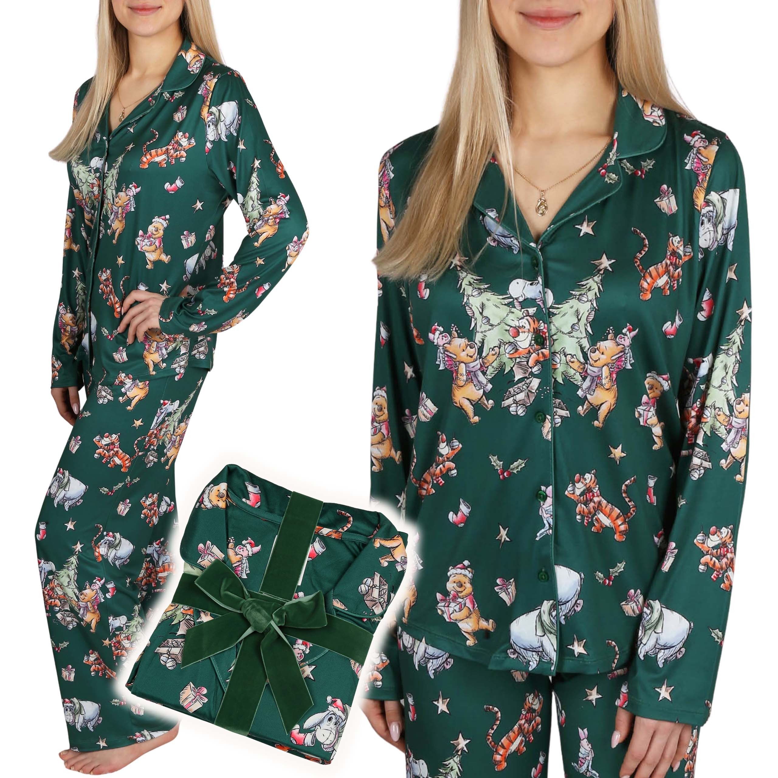 Disney Schlafanzug Disney Winnie Puuh Damen-Weihnachtspyjama zweiteilig mit Hemd und Hose