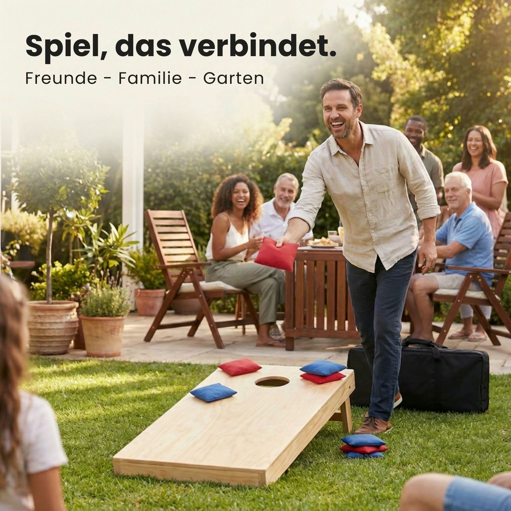 Cornation Spiel Cornhole Set aus Holz 90cm / 120cm - Hochwertiges Outdoor Wurfspiel, inkl. 8 Bags & Tragetasche – Cornhole Spiel Outdoor