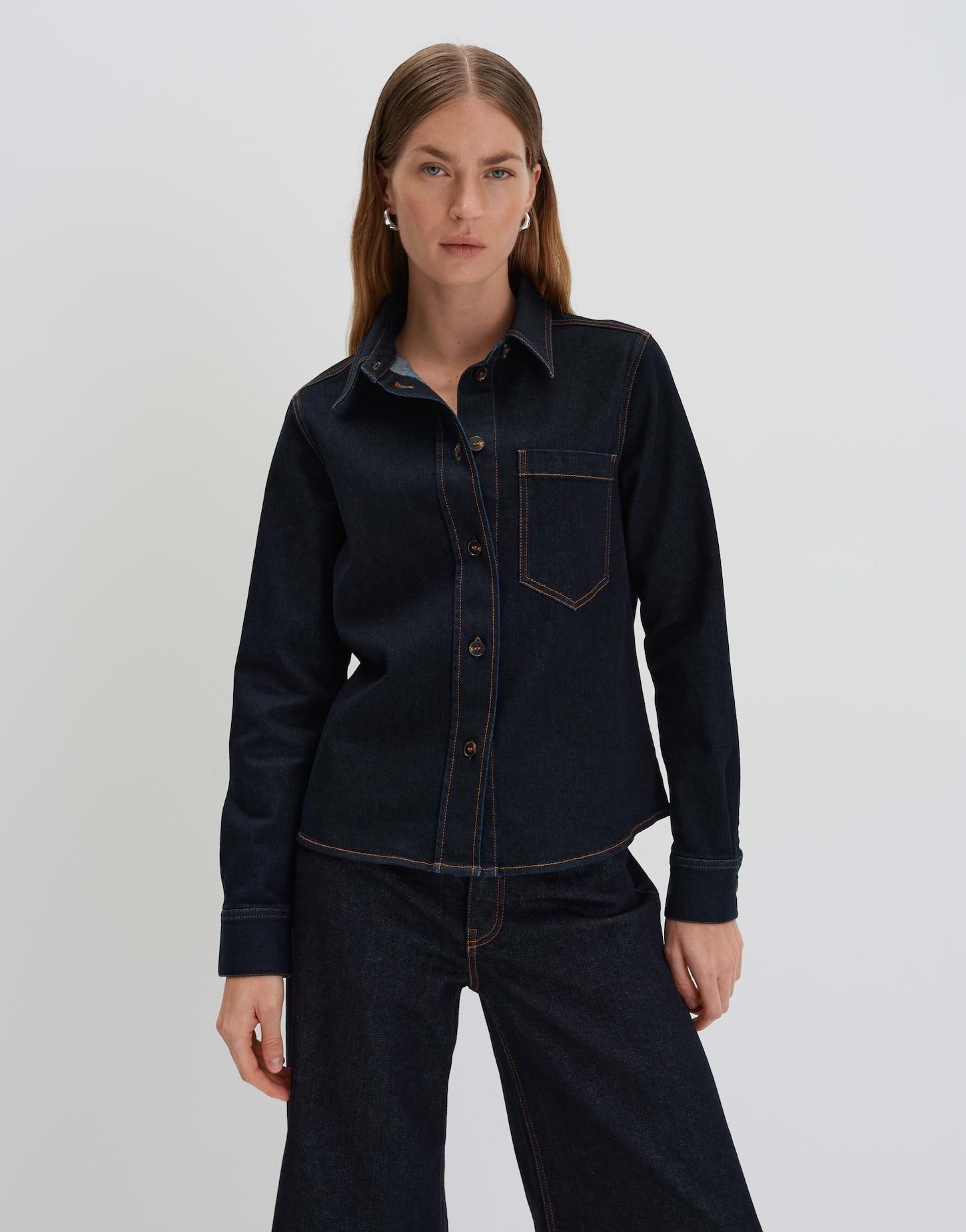 Hemdbluse Langarmbluse ZENIMA Slim aus elatischem Denim