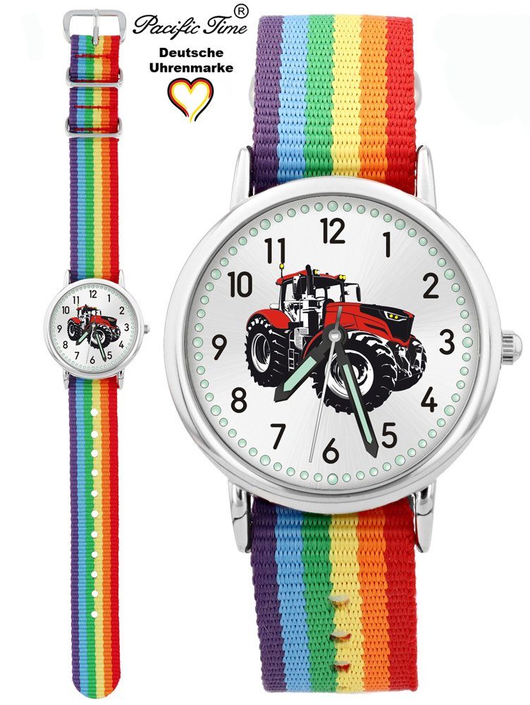 Pacific Time Quarzuhr Kinder Armbanduhr Traktor rot Wechselarmband, Mix und Match Design - Gratis Versand Regenbogen