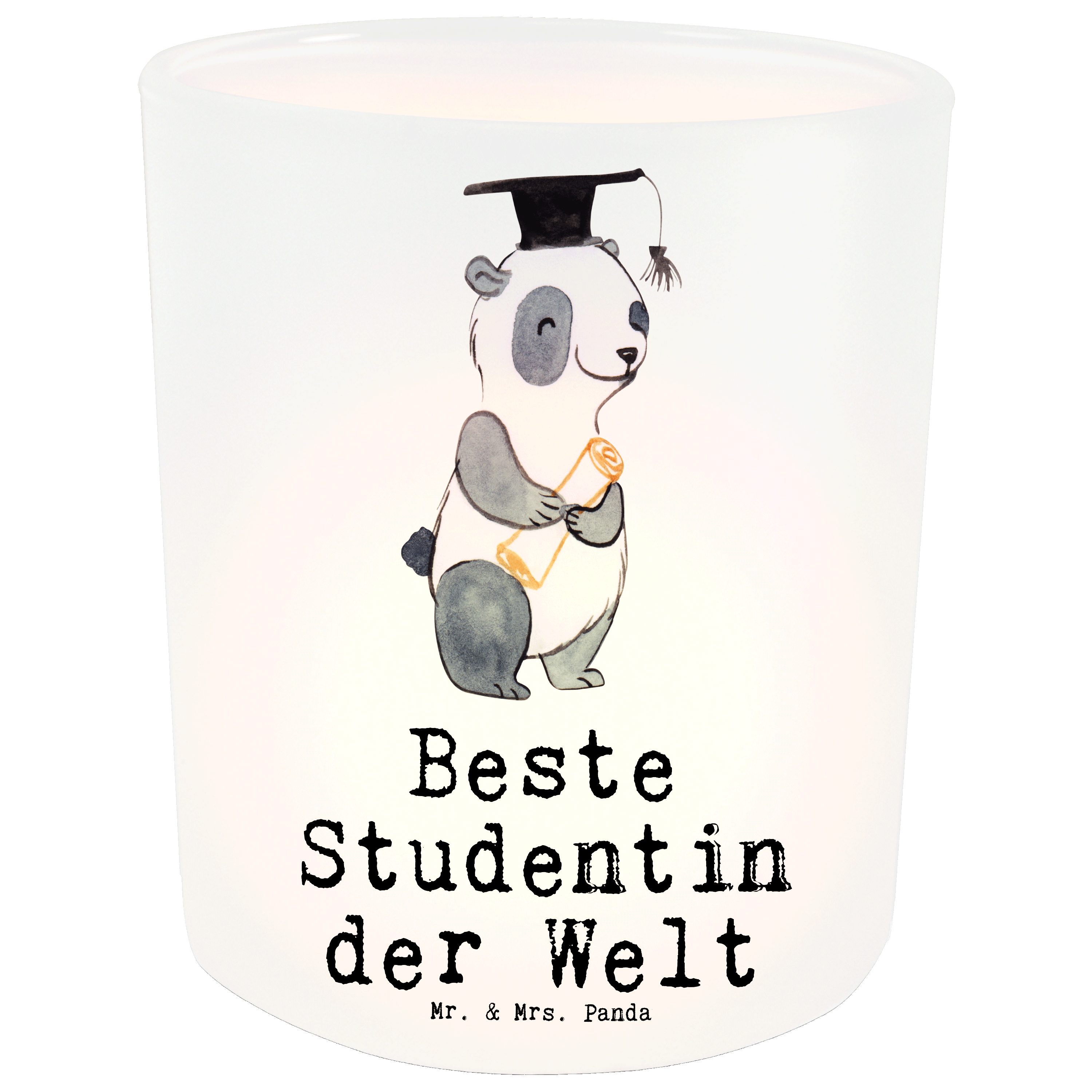 Geschenk, Beste & Transparent Mrs. Panda (1 Uni Windlicht Studentin Welt Panda der - Tochter, - Mr. St)