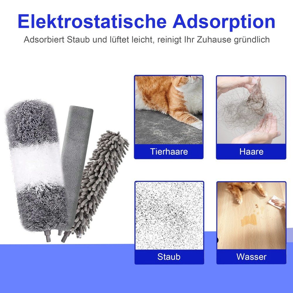 HUGERSTONE Staubwedel Staubwischer Teleskop Lang, Staubwedel mit Teleskopstiel Waschbar (7-St), Staubwedel mit Teleskopstange Ausziehbar auf 250 cm für Decke, M – Bild 5 von 5