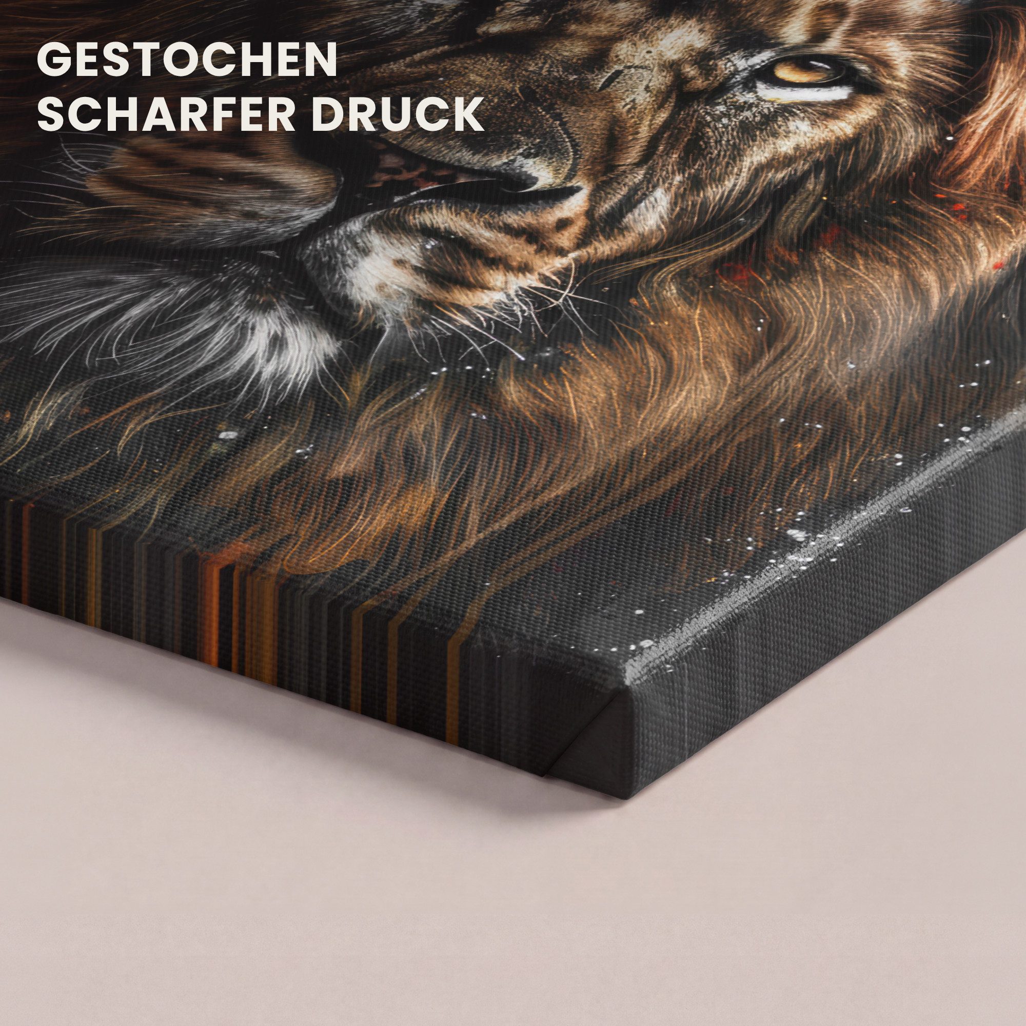 OneMillionCanvasses® Leinwandbild Löwe - Tiere - Porträt - Schwarz - Luxus, Fotodruck (1 St), Wandbild, Deko Schlafzimmer Wohnzimmer Flur 20x20 cm – Bild 3 von 5