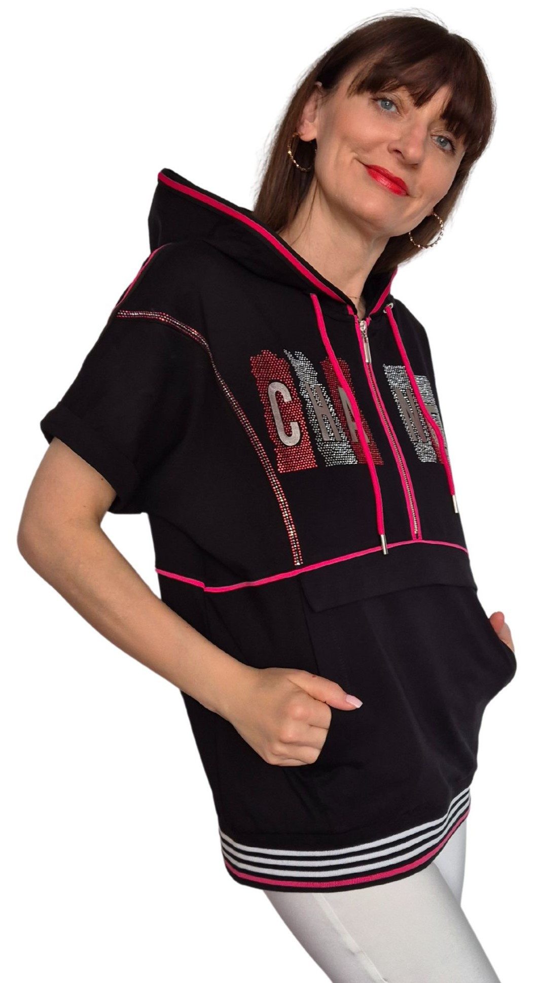 Gio Milano Sweatshirt "Change" kurzarm mit Kapuze und Schriftzug günstig online kaufen