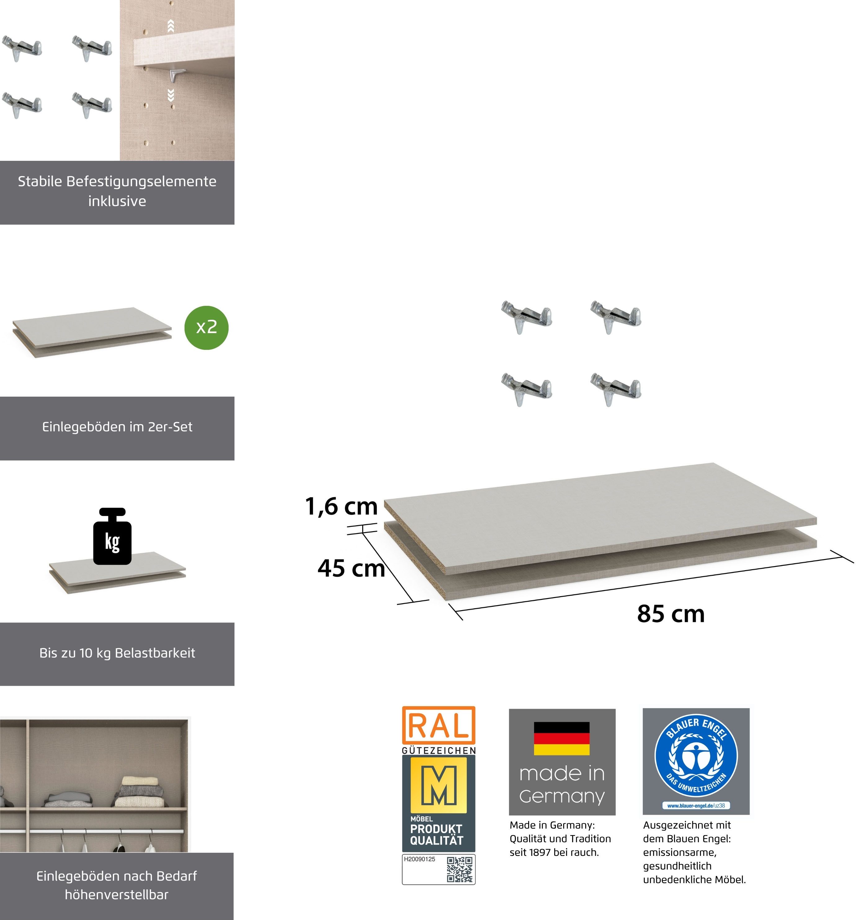 rauch Einlegeboden Zubehör für Rauch-Schwebetürenschränke BLUE, 2er-Set Breite 85 cm, Tiefe 45 cm