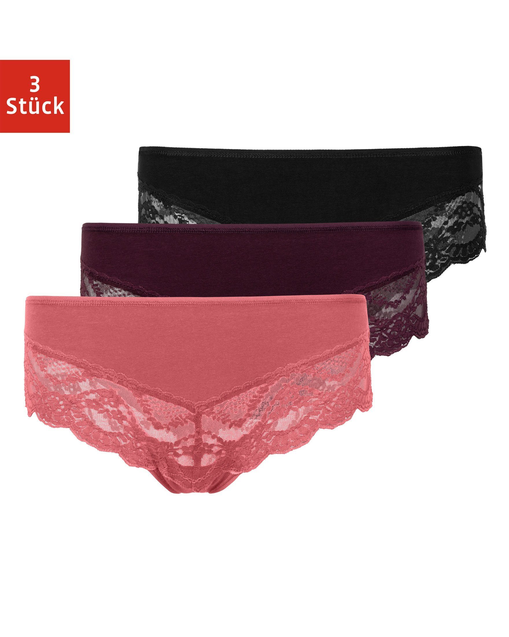 SNOCKS Hipster »Unterwäsche Damen Slip Unterhosen« (3 Stück) aus  Bio-Baumwolle mit Spitze, kaschieren kleine Pölsterchen online kaufen | OTTO