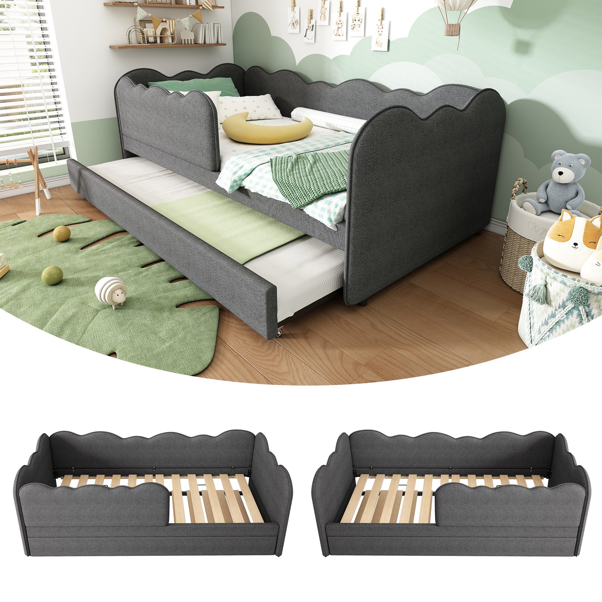 Flieks Daybett, Polsterbett Tagesbett Schlafsofa Kinderbett 90x190cm mit Ausziehbett