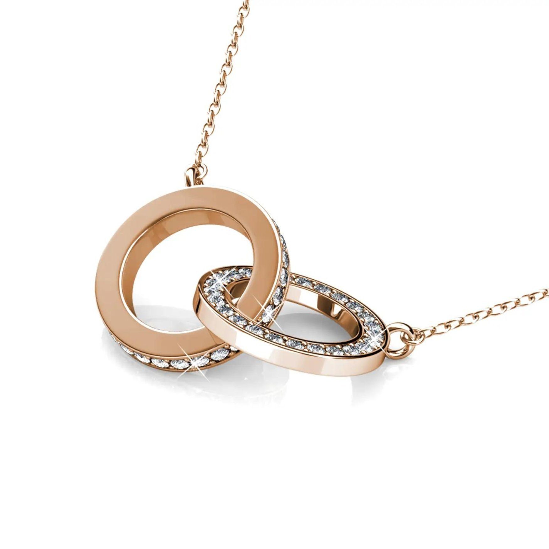 Twin Eisvogel Goldkette Halskette (Infinity), Kristallen 18 mit Karat Circle Ella Roségold