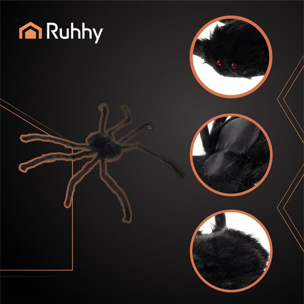 Ruhhy Hängedekoration Halloweendekoration Spinne 50 cm (Spar-Set, realistisches Aussehen), Ideal für Halloween, Mottopartys, Gruseldeko, Bühnen