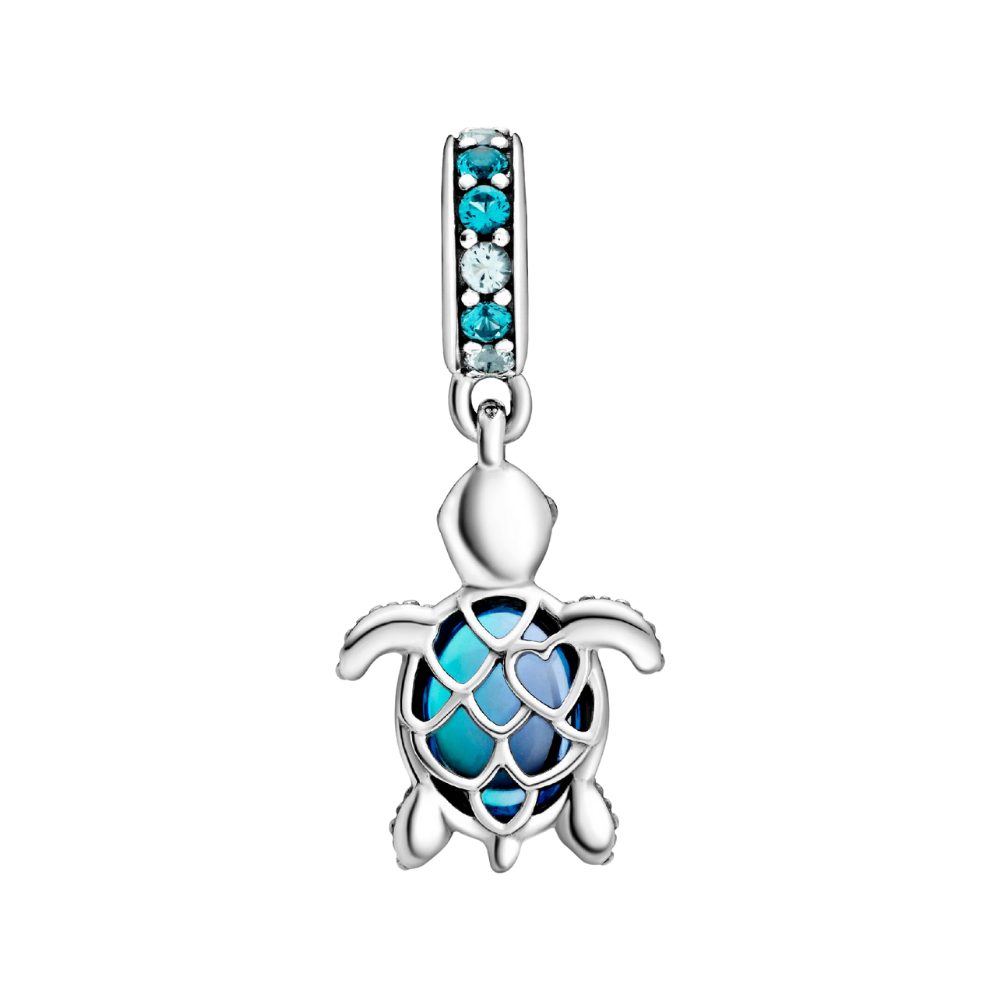 Pandora Charm-Einhänger 798939C01*, Schildkröte, Blau, Murano-Glas, Kristalle