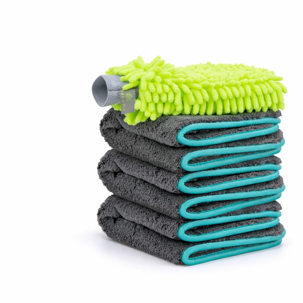 addhome Auto-Mikrofasertuch Set 1200 GSM 3x Tuch 40x40cm + Waschhandschuh Mikrofasertuch (Polyamid, Polyester, 40x40 cm, Kratzfreies Reinigungsset für Lack & Haushalt Fusselfrei & Weich)