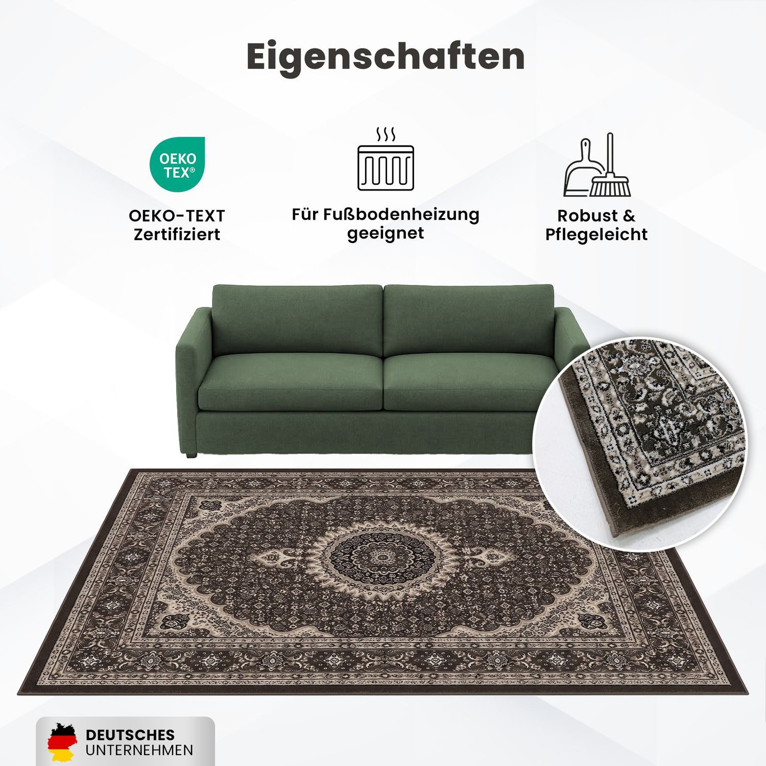 Vimoda Orientteppich Tibet, Klassisch Orient Teppich Wohnzimmer Stil Ornament Rot & Braun, Rechteckig, Höhe: 11 mm, Orient Läufer dicht gewebt in bester Qualität