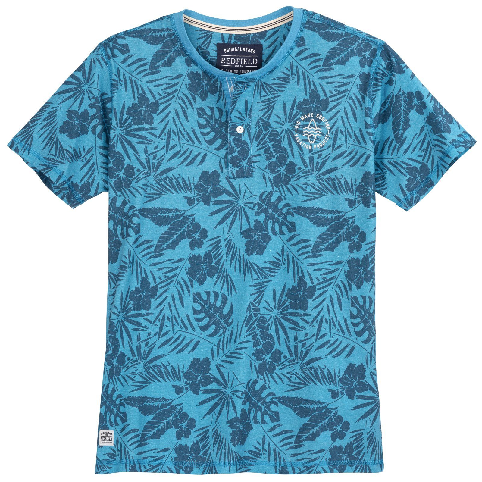 modisches Print-Shirt floral Redfield redfield Größen T-Shirt Herren azurblau Große