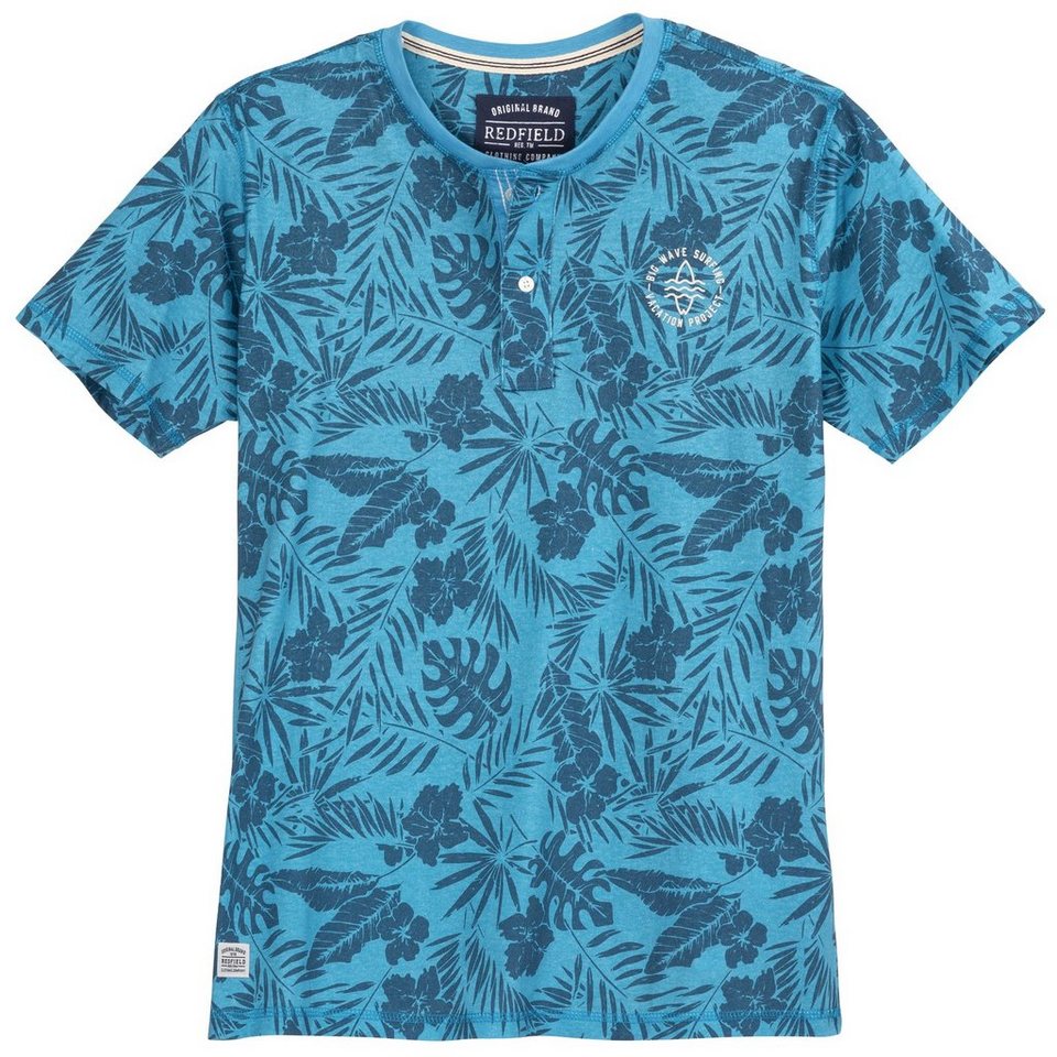redfield Print-Shirt Große Größen Herren modisches T-Shirt azurblau floral  Redfield