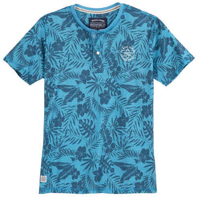 redfield Print-Shirt Große Größen Herren modisches T-Shirt azurblau floral Redfield