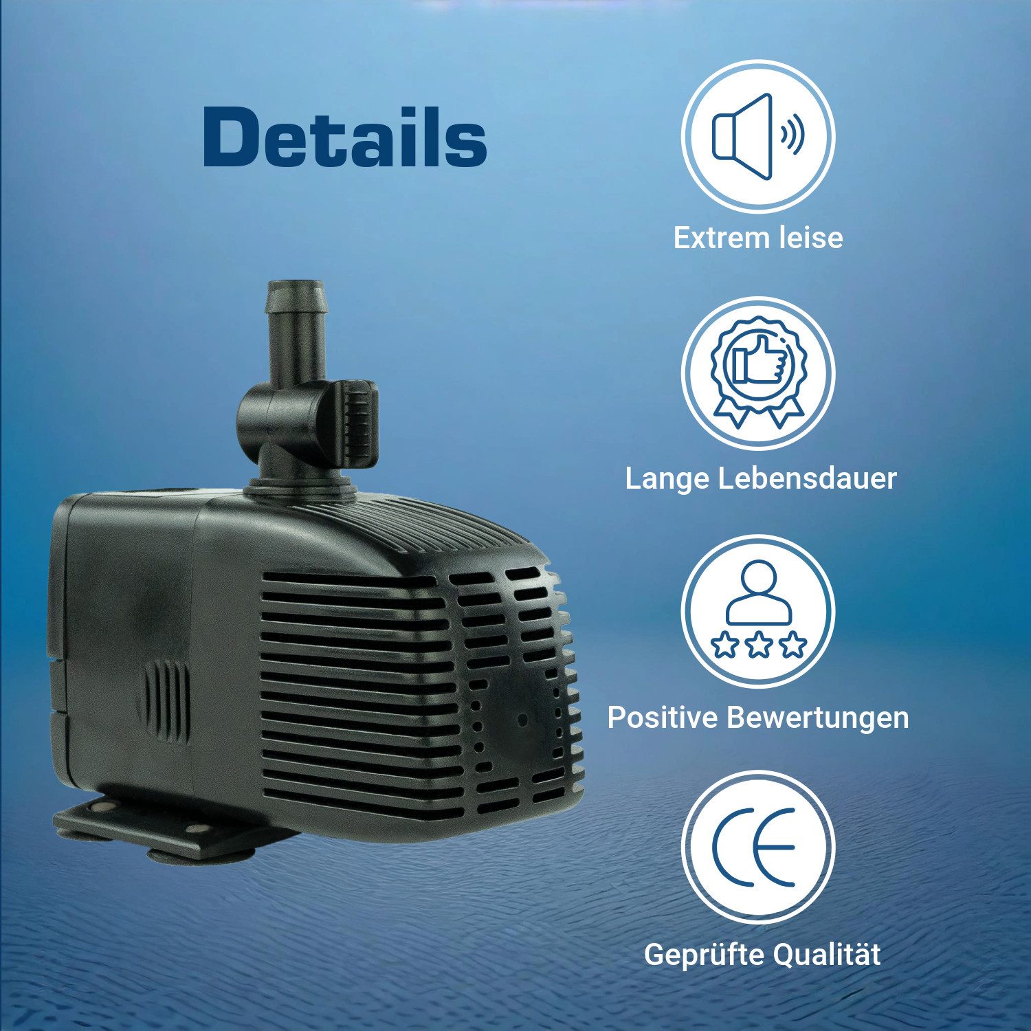 KERRY Teichpumpe Wasserpumpe 12 V – 1000 L/H, 17 Watt, 7m Kabel, 170 cm Förderhöhe