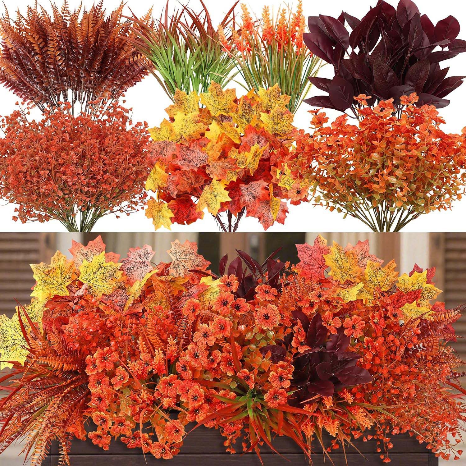 Kunstblumenstrauß 12/16st Künstliche Herbstblumen Outdoor Herbst Kunstpflanzen Herbst, Sorvyzxn