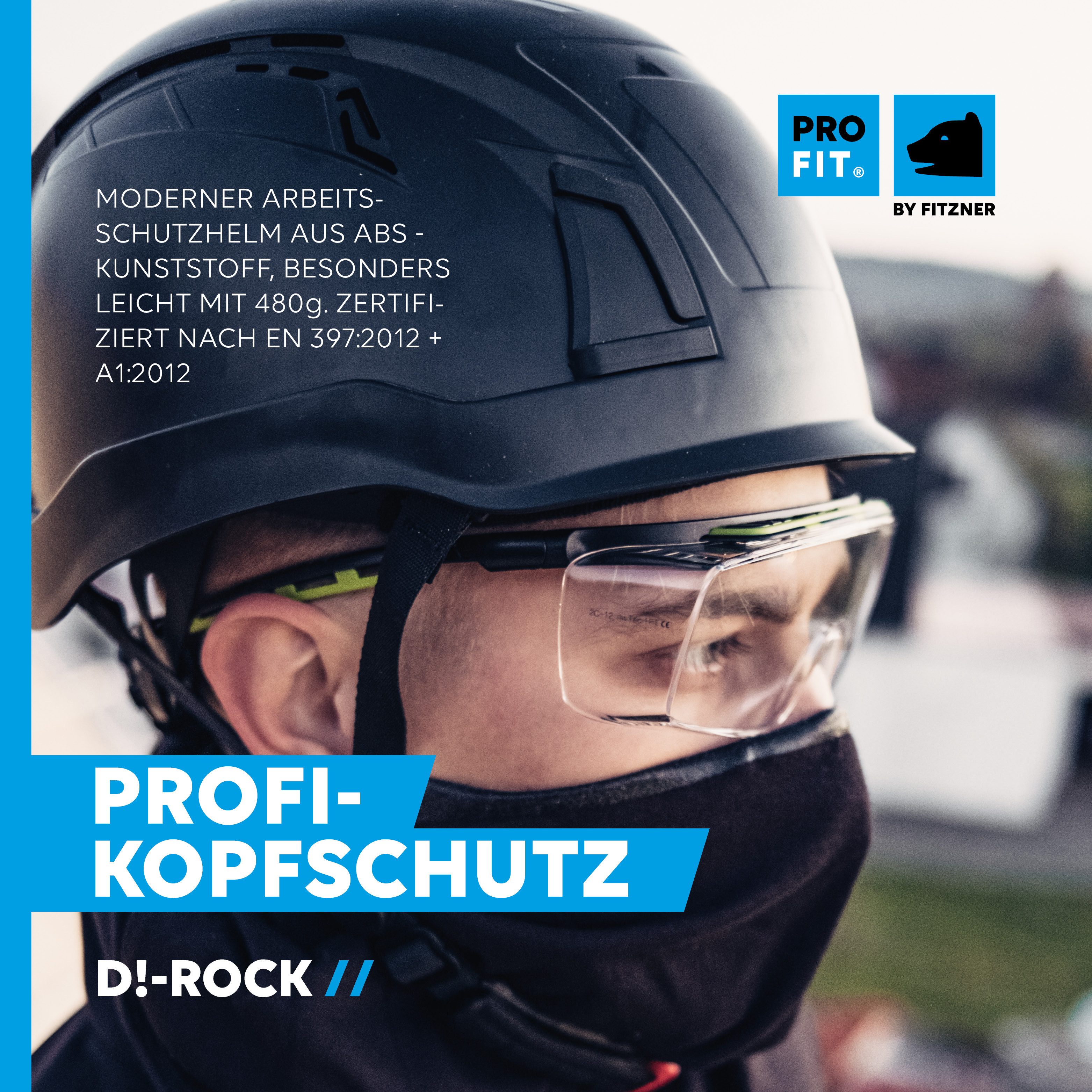 PRO FIT Sicherheitshelm Pro Cap D!-Rock, moderner leichter Arbeitsschutzhelm (1, Stück), leicht, hoher Tragekomfort, Kinnriemen, modernes Ratschensystem