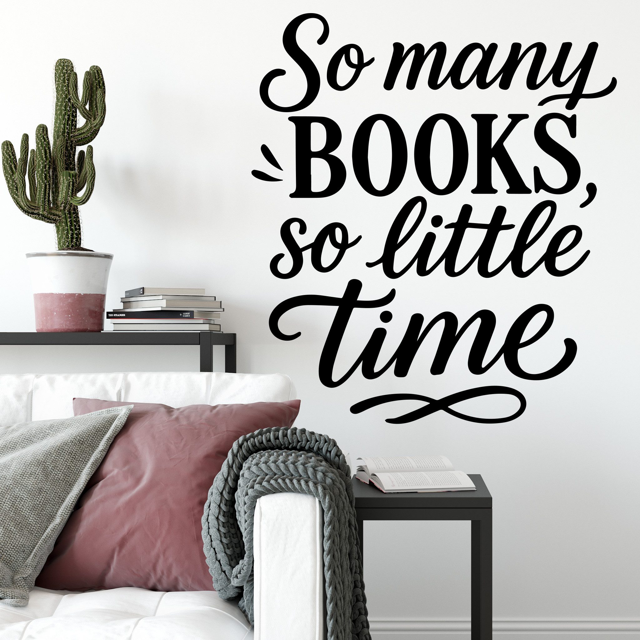 Sunnywall Wandspruch Wandtattoo So many books, so little time – englischer Spruch Bookish, selbstklebend, konturgschnitten