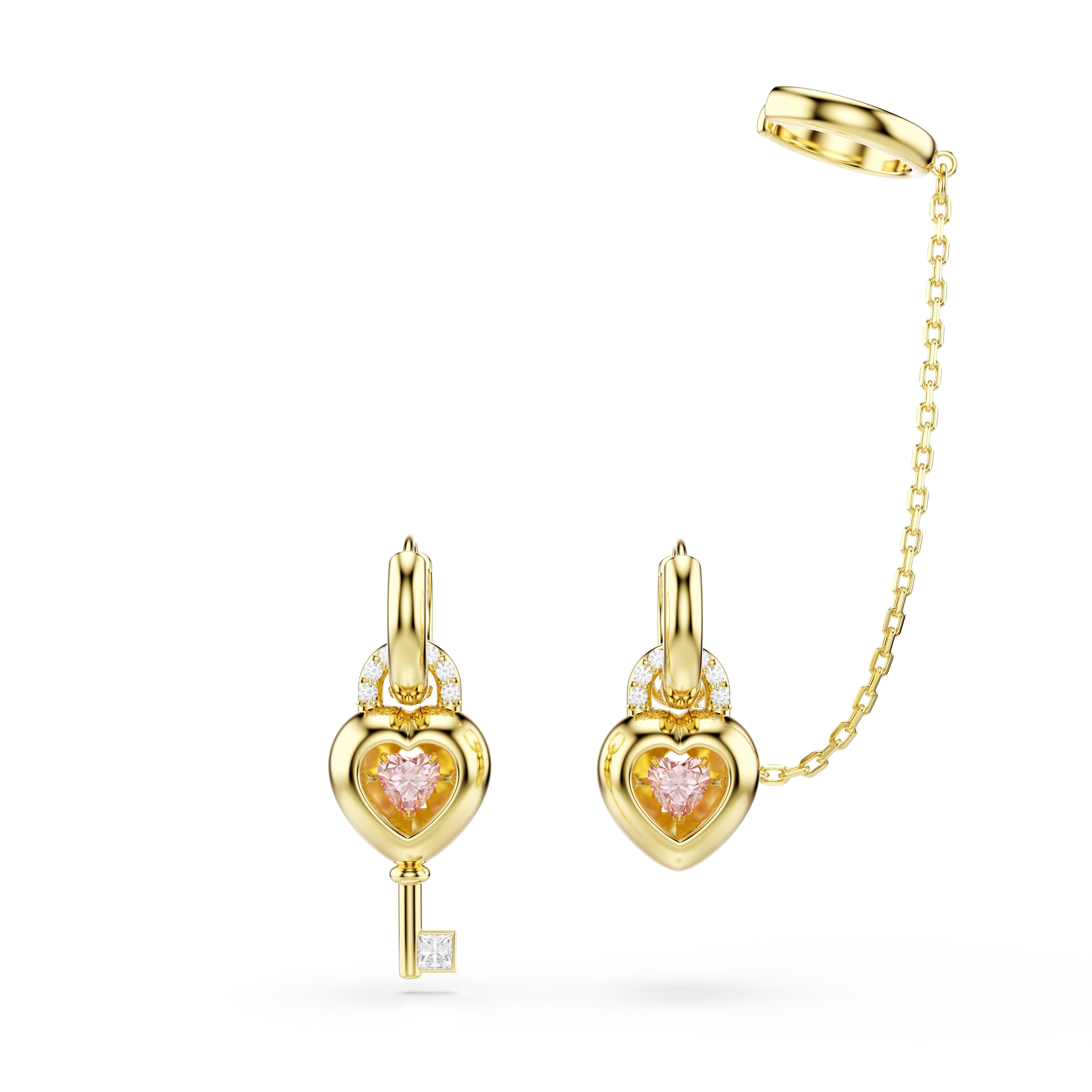 Swarovski Paar Creolen Schmuck Geschenk Idyllia Ohrringe mit Ohrklemme Herz Schlüssel, mit Swarovski® Kristall - Einhänger abnehmbar