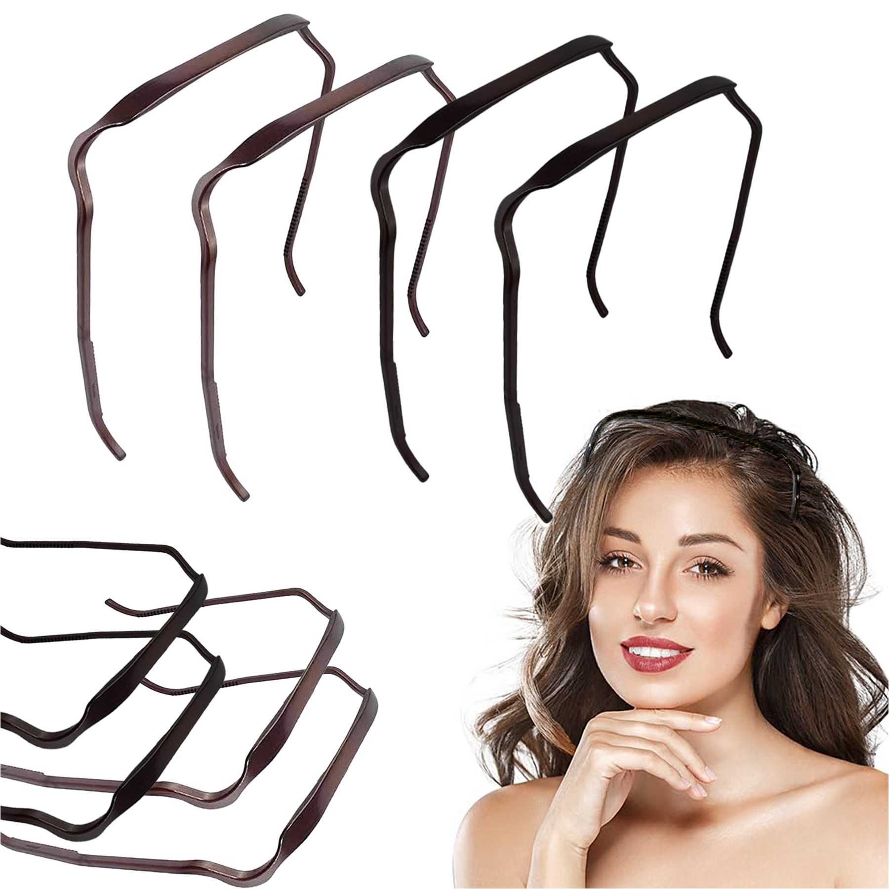 Keyura Haarband 4 Stück quadratischer Haarreife für lockiges Haar, unsichtbar, Sonnenbrille, geeignet für alle lockigen Frisuren, 4-tlg., Rutschfestes Stirnband für Sport Fitness Tägliches, Hair Hoop Headband Accessories für Volume,Style Hair für Damen,Mädchen