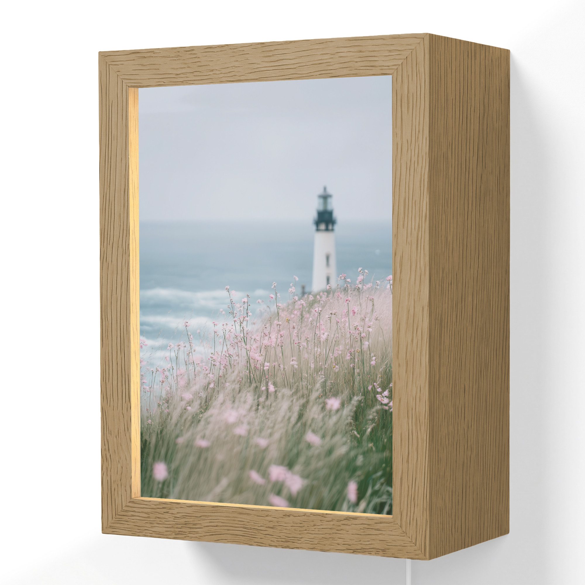 OnlyWow Wandleuchte Lightbox Vuurtoren - Klif - Zee - Bloemen, Dimmbar, Farbwechsel, LED, Warmweiß, Kaltweiß, Neutralweiß Einstellbar, Wandlampe Innen, Dimmbar, mit Kabel, LED, Beleuchtung, Wohnzimmer