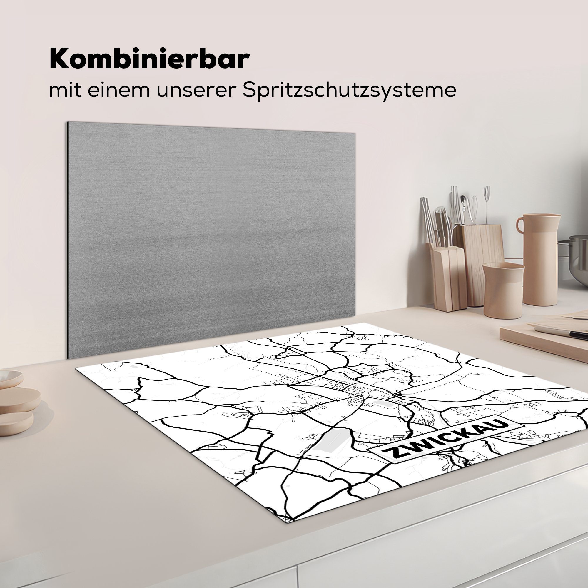 Vinyl, Stadtplan Ceranfeldabdeckung, von Zwickau MuchoWow Herdblende-/Abdeckplatte - - Arbeitsplatte tlg), 78x78 cm, Zwickau, Stadtplan für küche (1