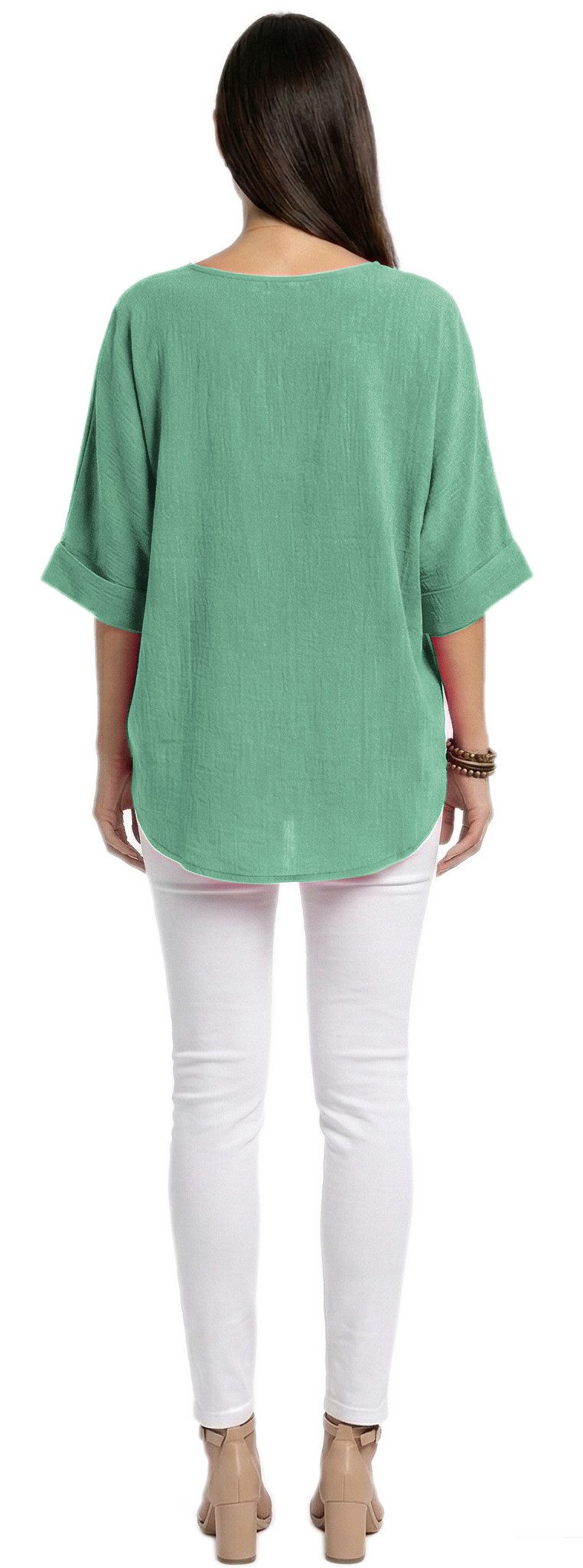 dy_mode Kurzarmbluse Damen Bluse Oversize Tunika Leichte Viskosebluse Oberteil Einfarbig in Unifarbe, High-Low Saum, mit passende Kette