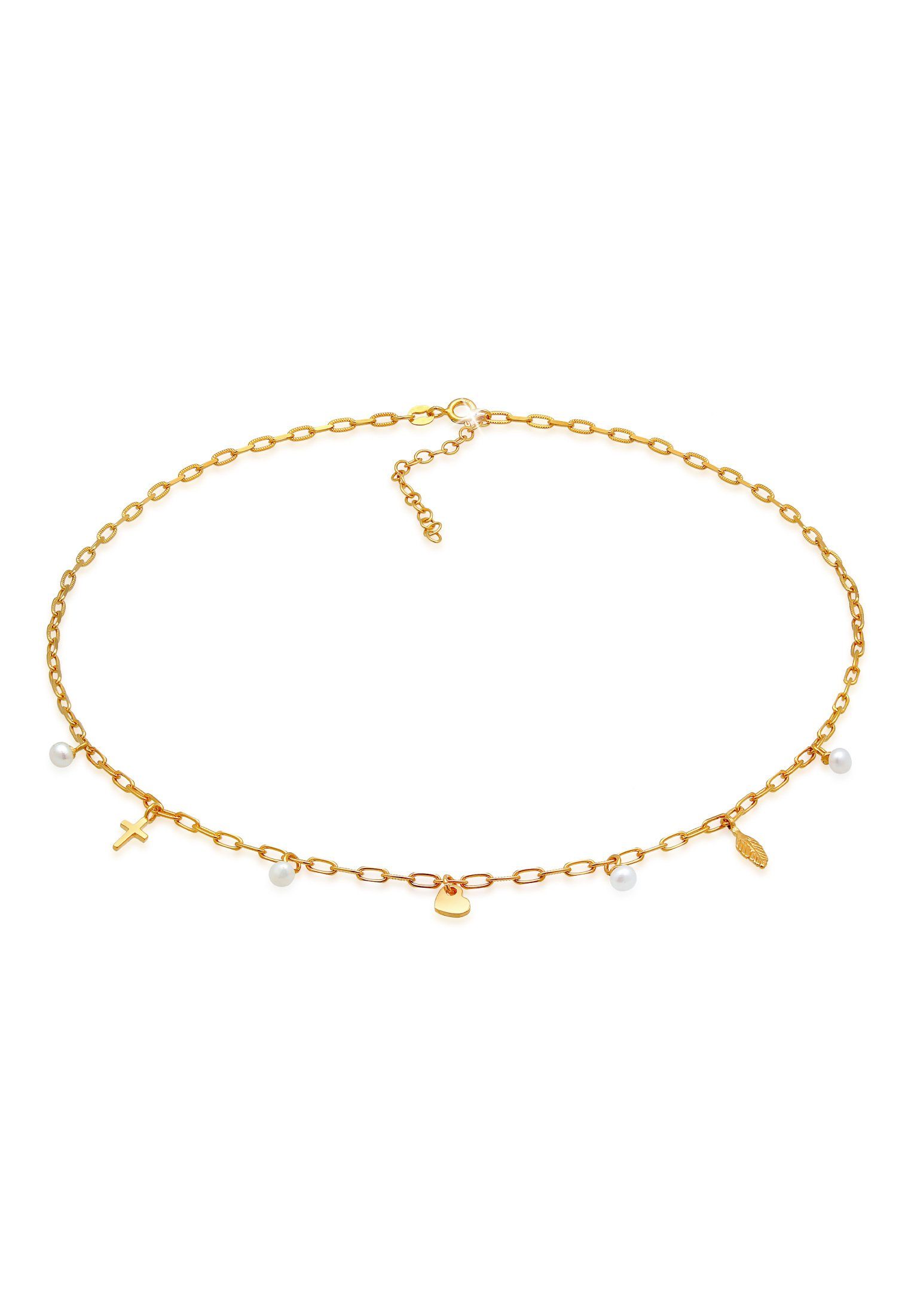 Elli Perlenkette Kreuz Feder Herz Perle Anhänger 925 Silber