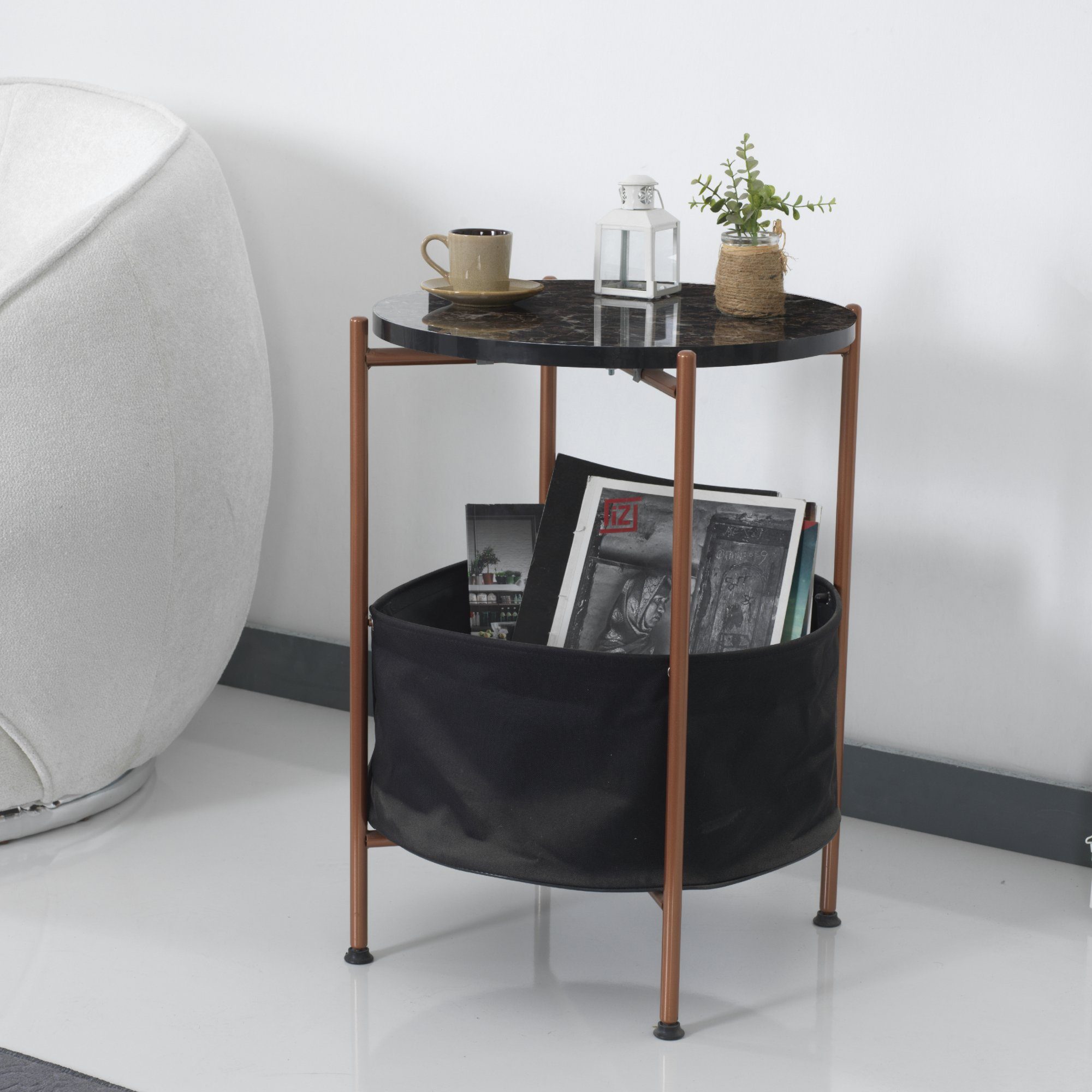 en.casa Beistelltisch, »Suonenjoki« Kaffetisch 59x47cm Bronze/Marmor günstig online kaufen