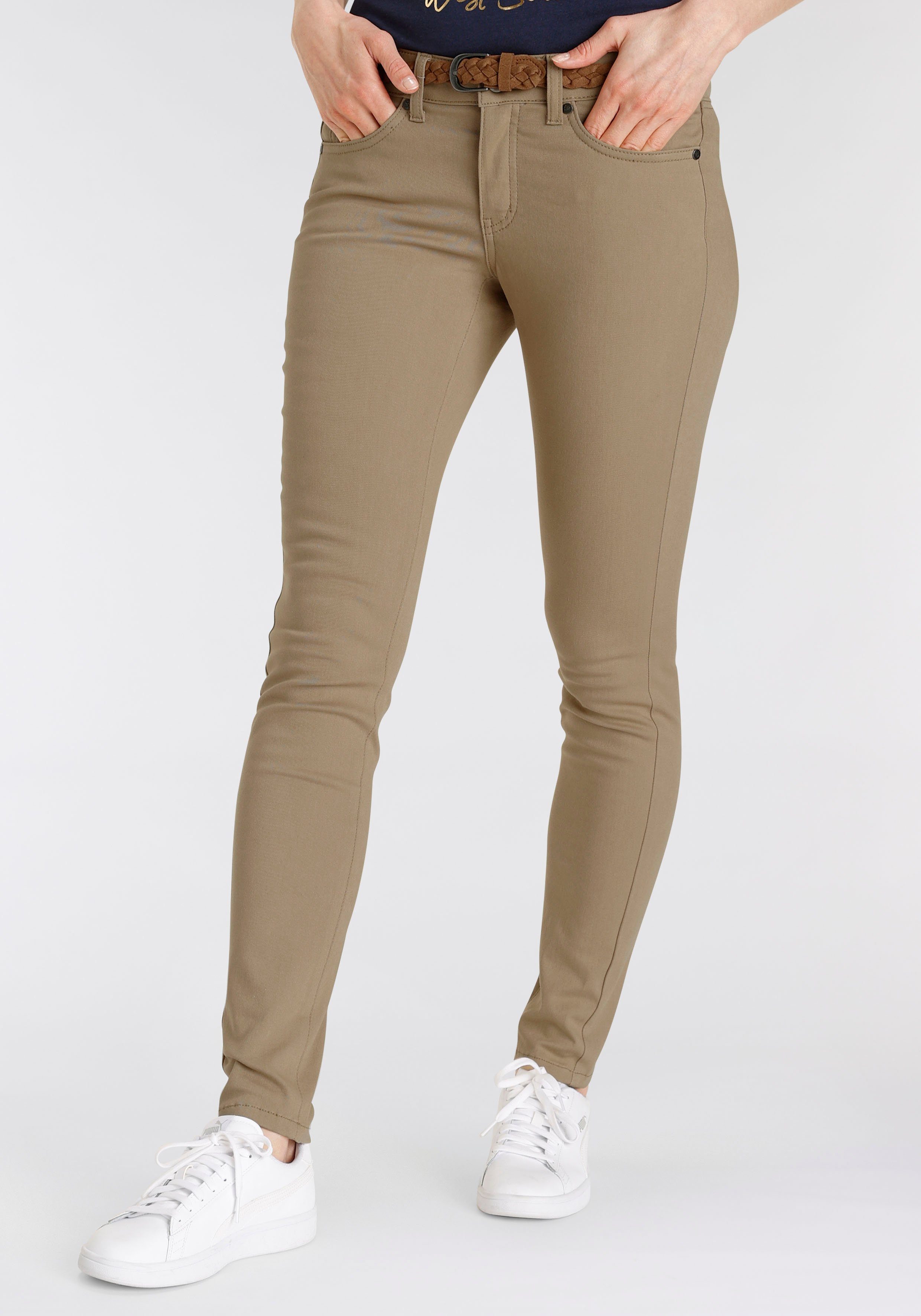 DELMAO Slim-fit-Jeans (Set, MARKE! ---NEUE Gürtel) Flechtgürtel mit modischem beige 2-tlg., mit