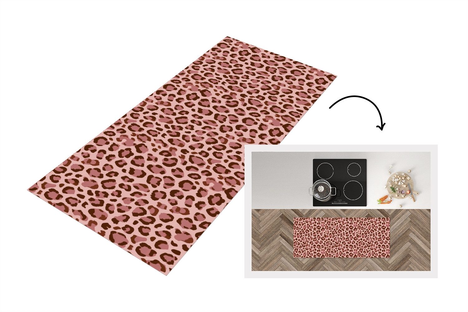 MuchoWow Küchenläufer Leopard - Muster - Rosa, aus Kunststoff, Küchenteppich, Läufer für Küche, Rutschfest, Küchendeko, 120x50 cm