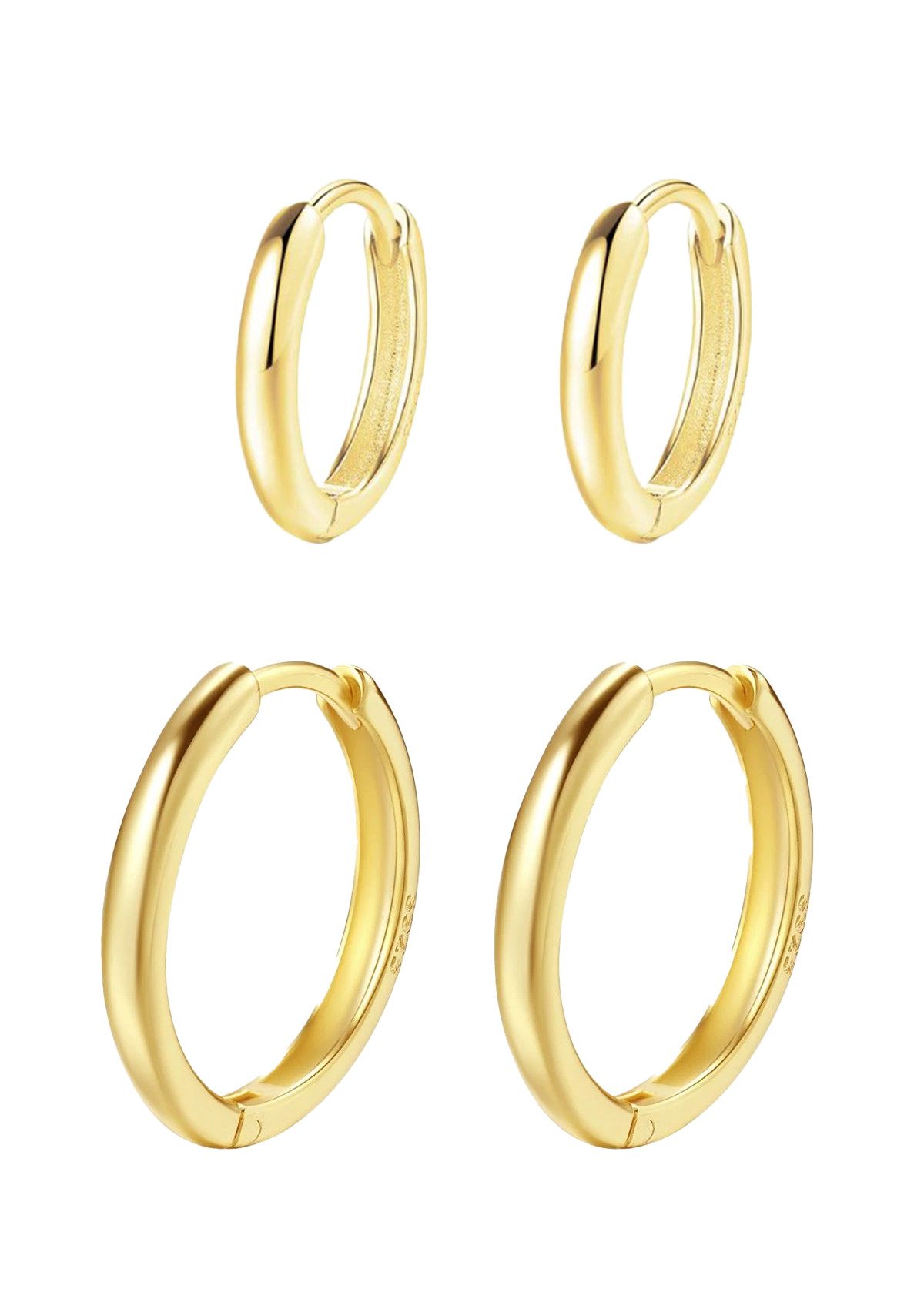Hey Happiness Creolen-Set Layer Silber 925, Klassisches Silber Ohrring Set Basic, 18K Goldene Ohrringe für Männer, 4er Set Stacking Ohrringe Herren