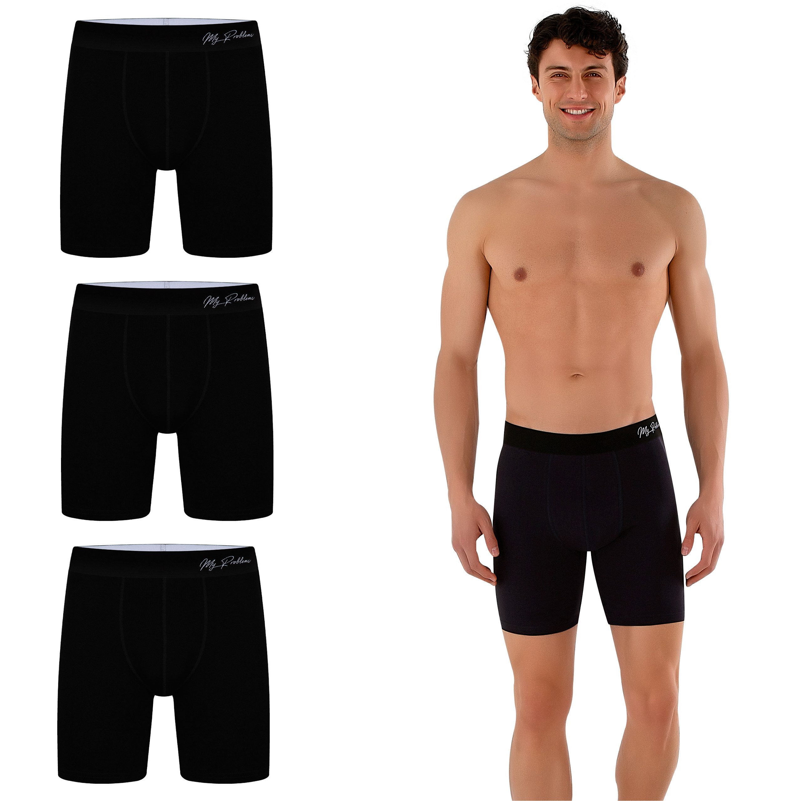 Myproblems Boxershorts Lange Boxershorts im 3er Pack – Lange Unterhosen aus Baumwolle Lange Boxershorts