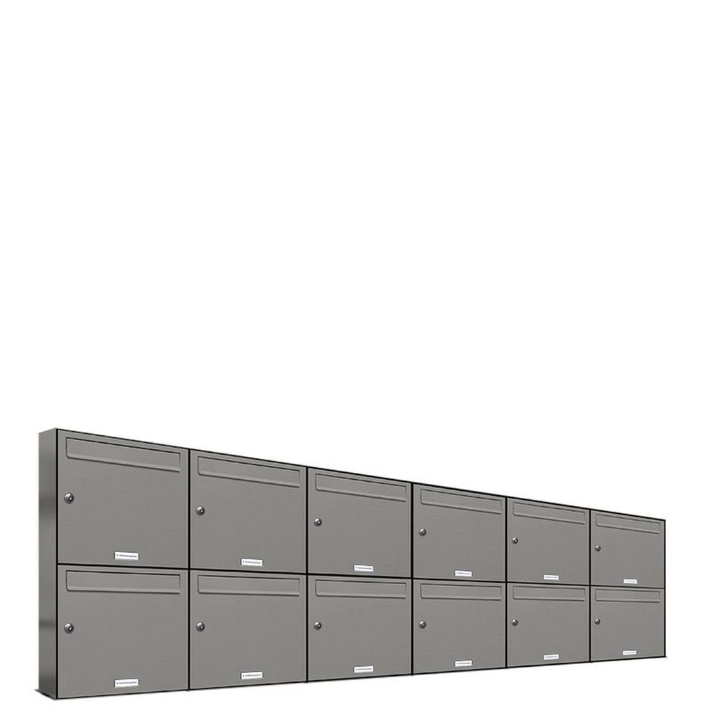 AL Briefkastensysteme Wandbriefkasten 12er Premium Briefkasten Aluminiumgrau RAL 9007 für Außen Wand 6x2