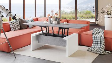 designimpex Couchtisch Space Beton - Weiß matt höhenverstellbar 45 / 70 aufklappbar 110 / 170