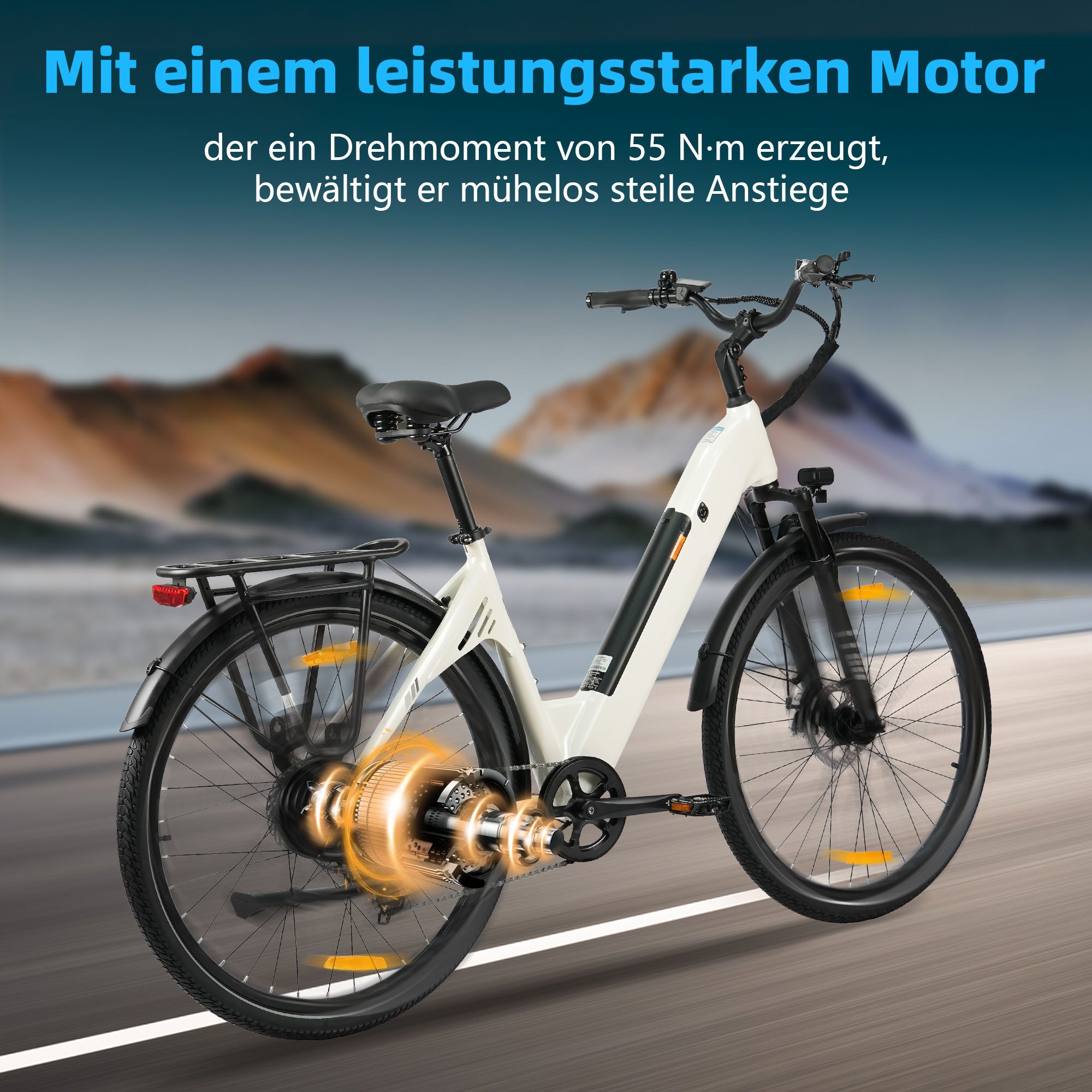Vankel E-Bike Cityrad 28 Zoll E-Bike 250W 52Nm 120km Reichweite Elektrofahrrad 648Wh Akku, 7 Gang, Heckmotor, 648 Wh